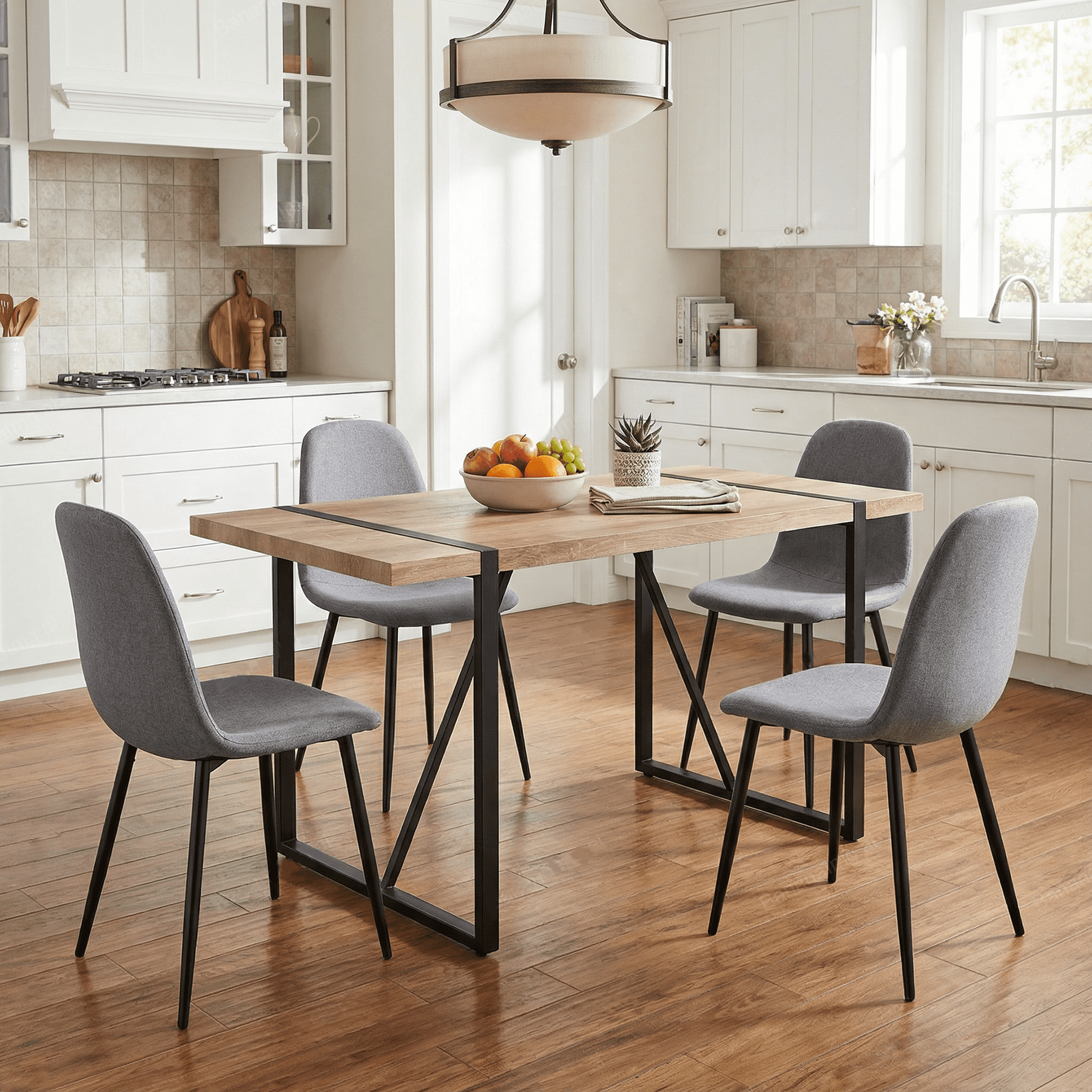 JUFU 55 Dining Table Set for 4, Modern Table and Chairs Set of 4, 5 Piece Dining Table Set Include Wooden Kitchen Table and 4 Faux Leather Chairs Ideal for Kitchen Dining Room Easy to Assemble