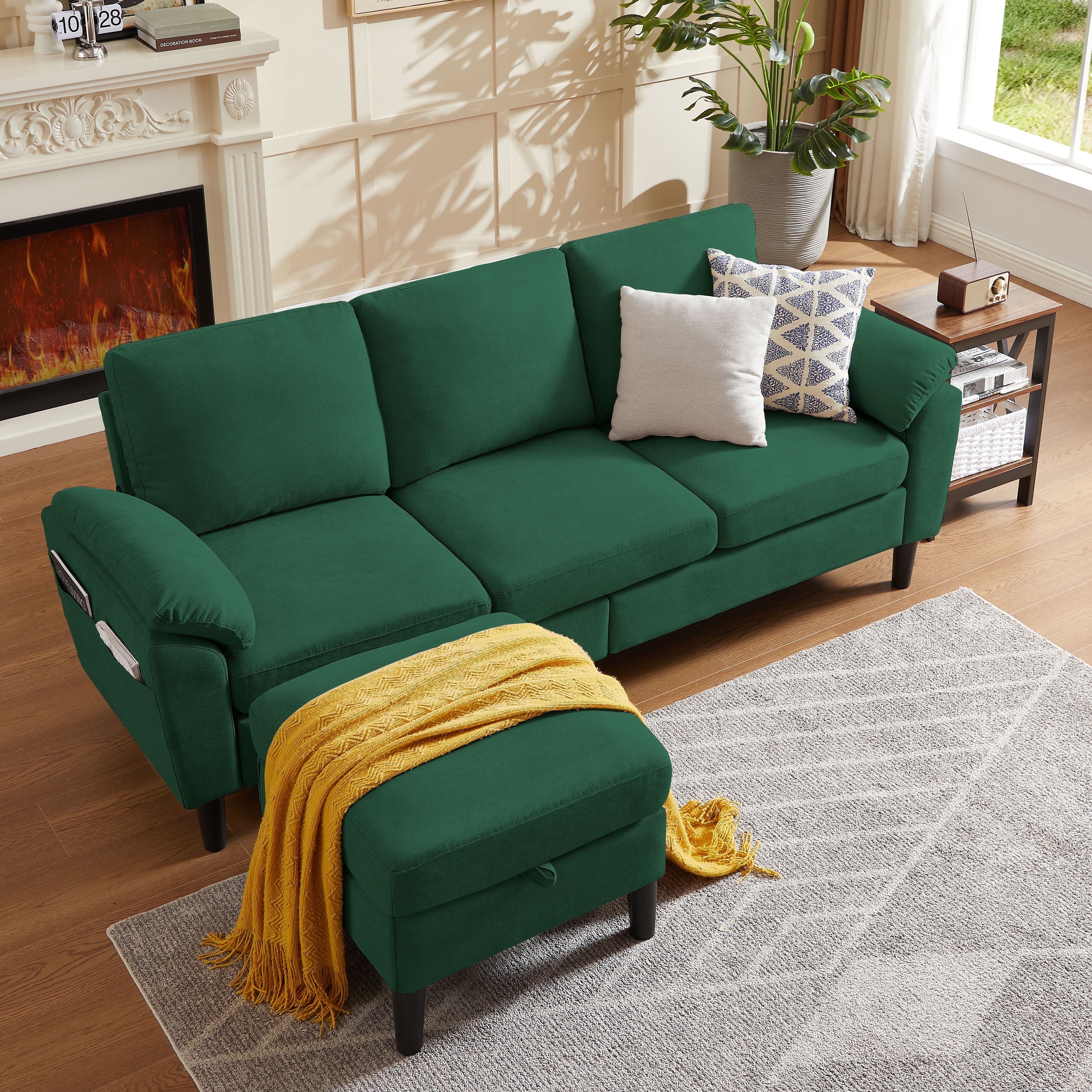 Jarenie 80 Convertible Sectional Sofa, Small L Shaped 3 Seat Couch with Reversible Storage Chaise, Modern Polyester Fabric Sofa Couches for Living Room, Apartment and Small Space, Beige