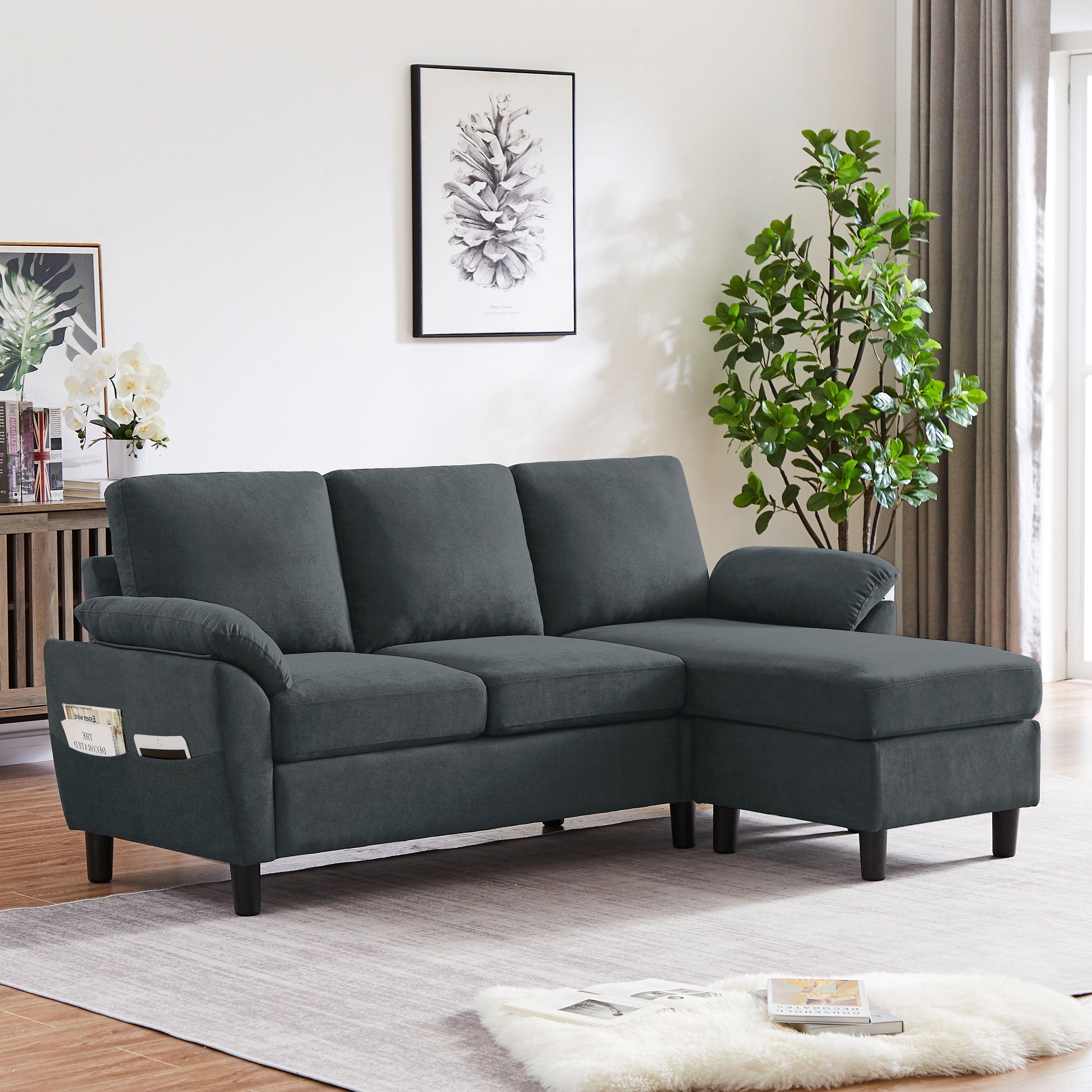 Jarenie 80 Convertible Sectional Sofa, Small L Shaped 3 Seat Couch with Reversible Storage Chaise, Modern Polyester Fabric Sofa Couches for Living Room, Apartment and Small Space, Beige
