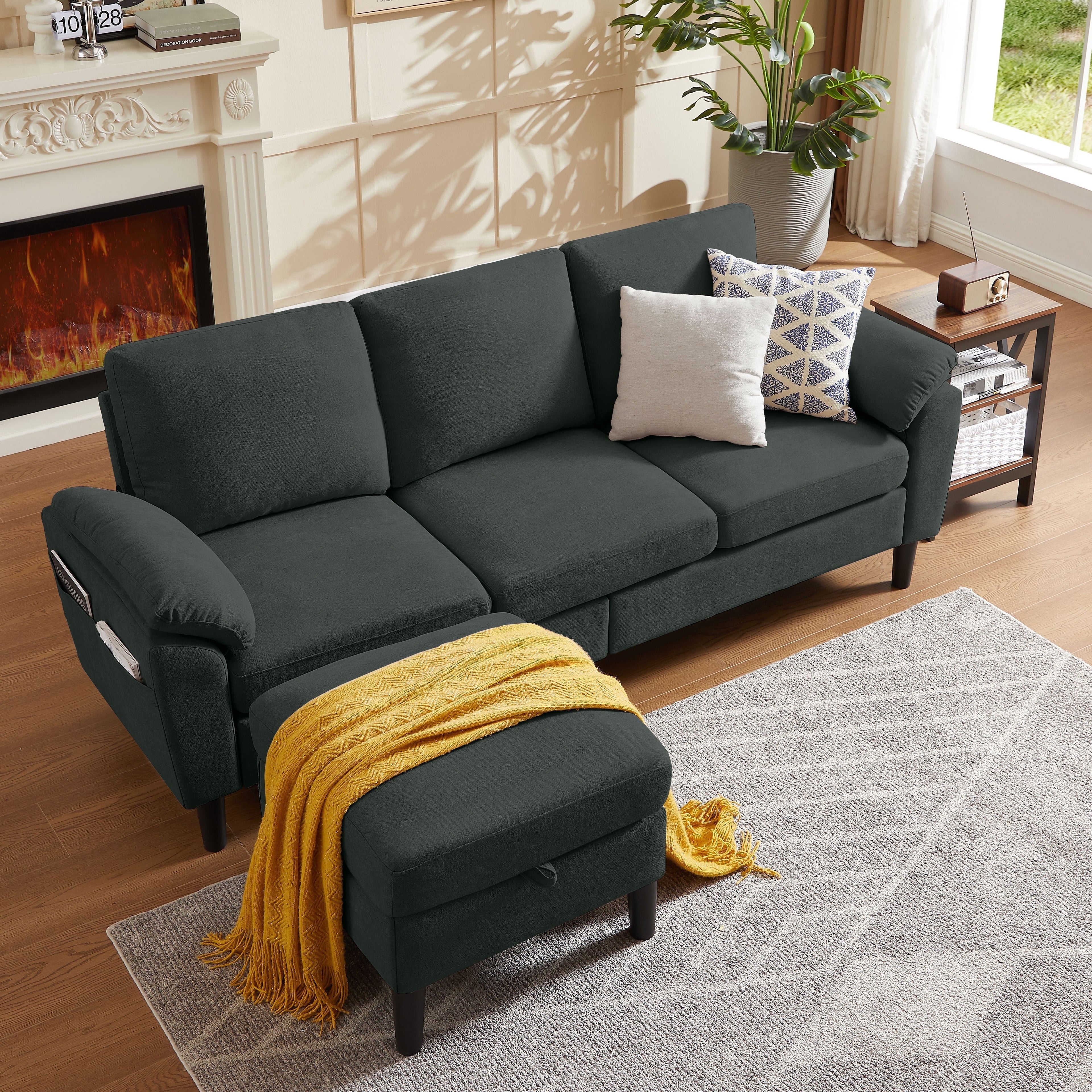 Jarenie 80 Convertible Sectional Sofa, Small L Shaped 3 Seat Couch with Reversible Storage Chaise, Modern Polyester Fabric Sofa Couches for Living Room, Apartment and Small Space, Beige