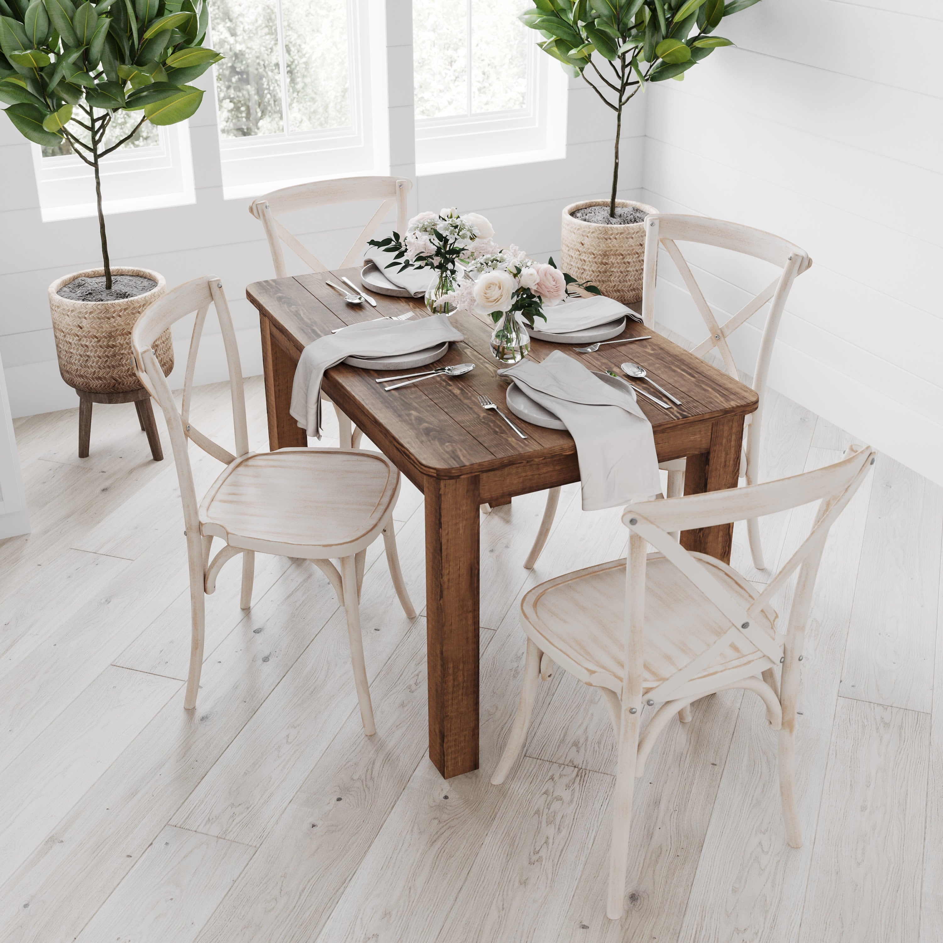 Jessamine 46 x 30 Rectangular Antique Rustic Solid Pine Farm Dining Table