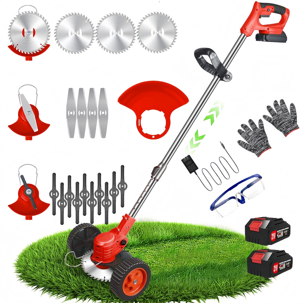 KingFurt 800W Electric Lawn Mower with Upgraded Wheels, Lithium Battery, and Multiple Blades - Efficient and Environmentally Friendly Weed Wacker