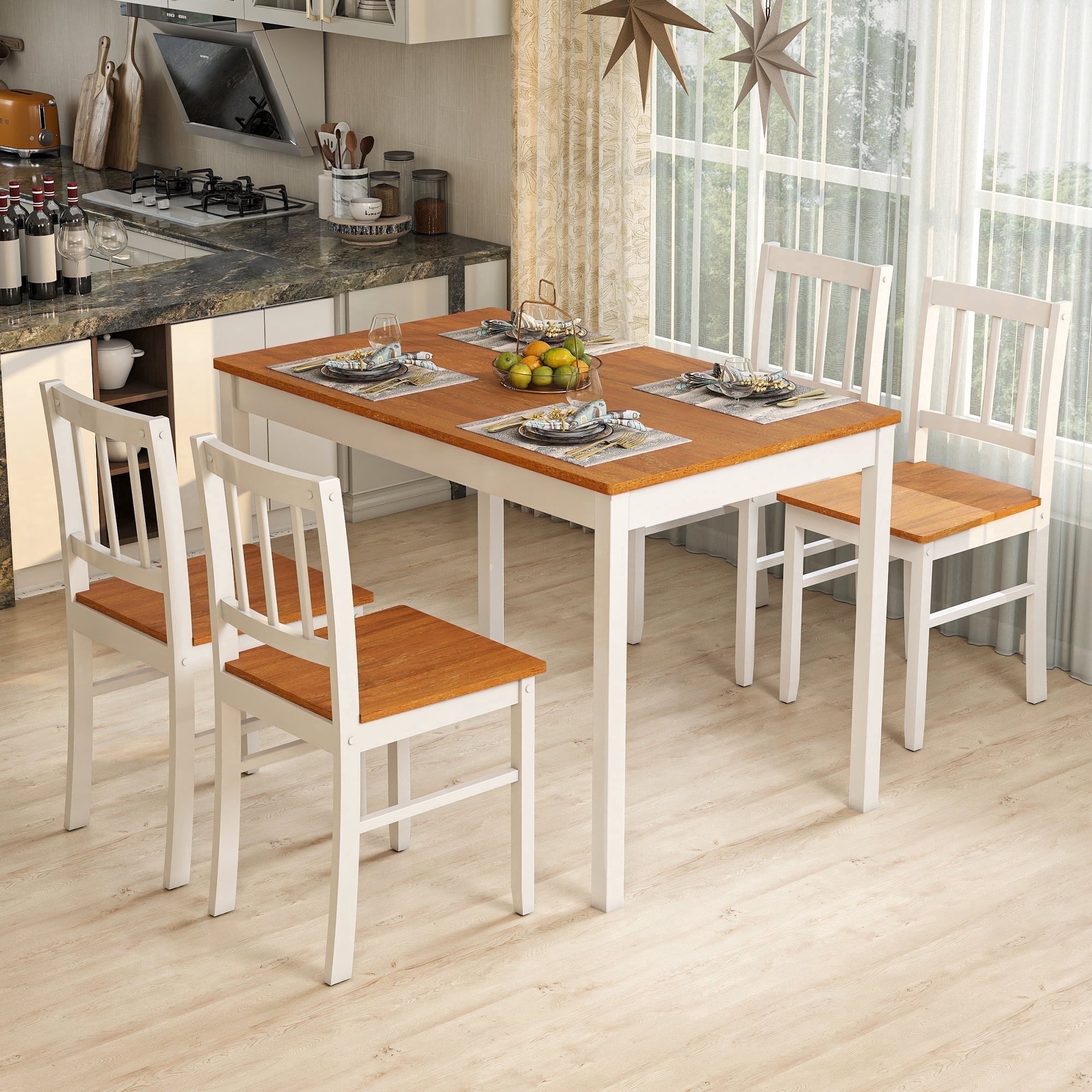 Joywind 5-Piece Solid Wood Dining Set – Rectangular Dining Table with 4 Chairs, Modern Grey Design for Kitchen, Dining Room & Restaurant