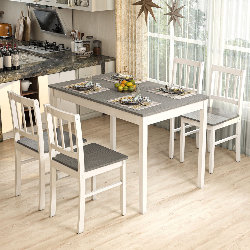 Joywind 5-Piece Solid Wood Dining Set – Rectangular Dining Table with 4 Chairs, Modern Grey Design for Kitchen, Dining Room & Restaurant