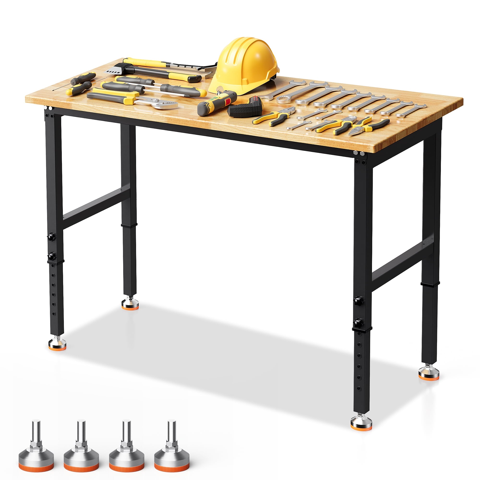 Joywind 60 Heavy-Duty Adjustable Workbench with Locking Wheels, Power Strip & Pegboard – Rubber Wood Work Table for Garage, Workshop, Home Office
