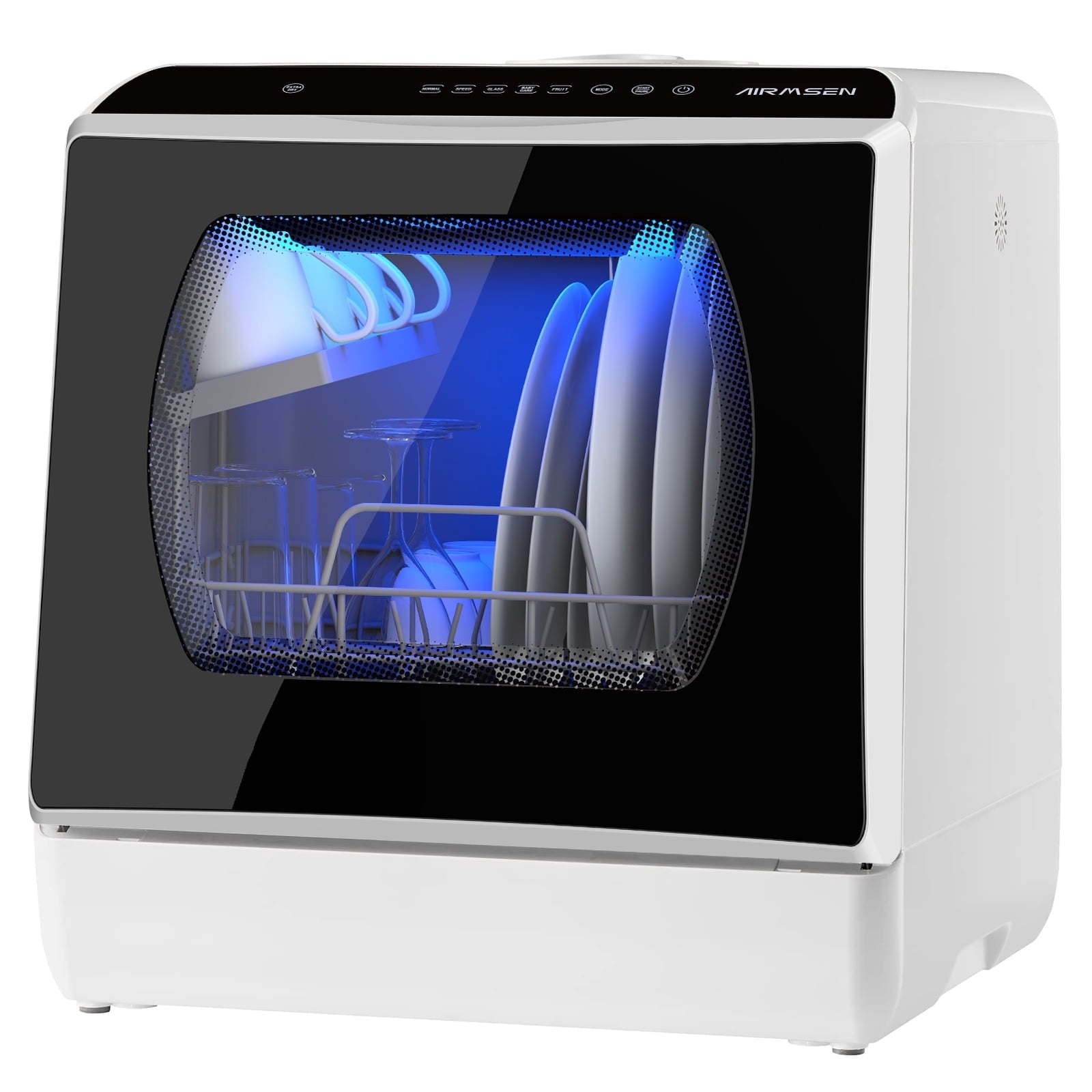 AIRMSEN Countertop Dishwasher with Salt Chamber, Portable Mini Dishwasher with 5L Built-in Water Tank, 18H Delay Start & ECO Mode, Ideal for Apartments & RVs, TDQR09