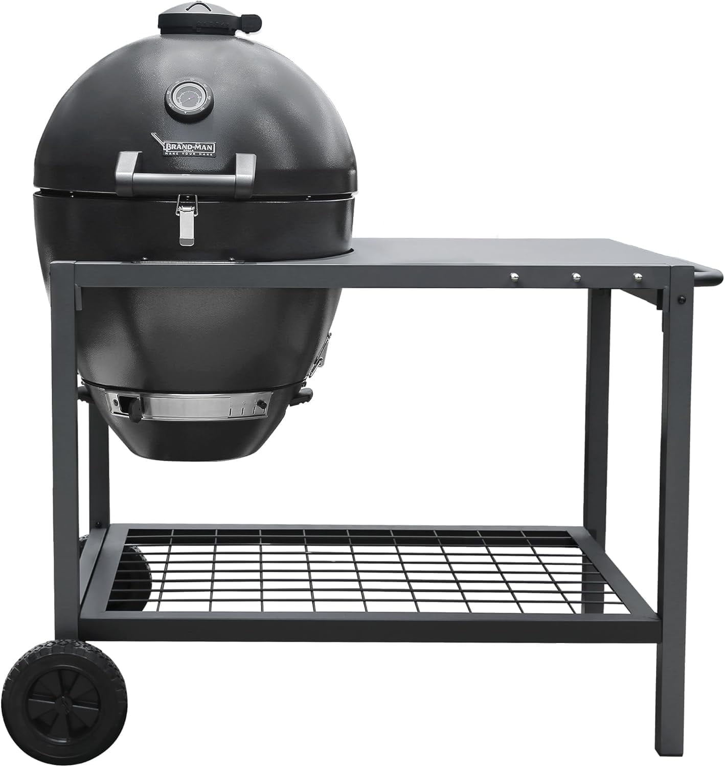 Brand Man 22 Kamado Charcoal Smoker Grill with Rolling Cart, Warming Rack, Pizza Stone & Vegetable Basket for Outdoor BBQ