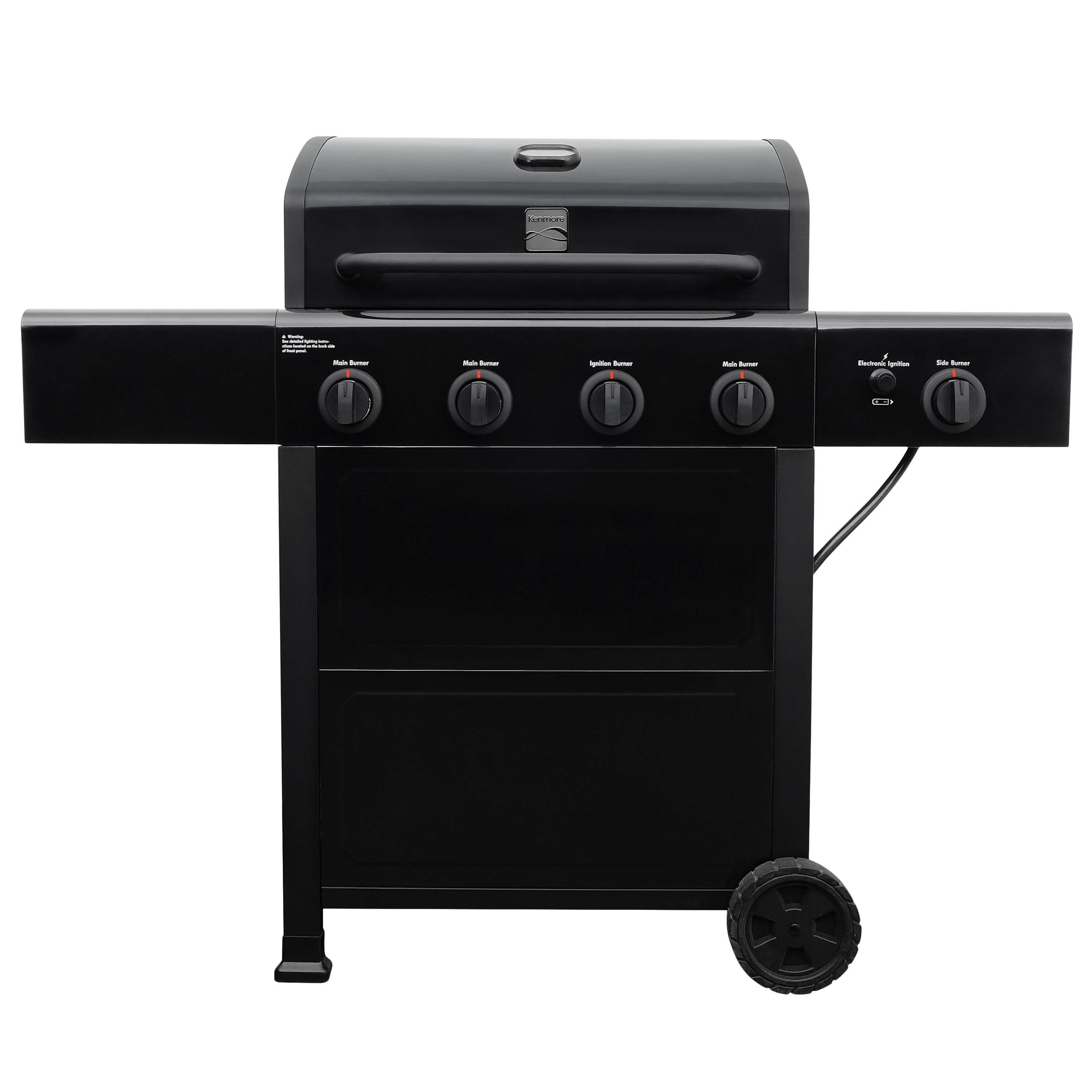 Kenmore 4-Burner Outdoor Propane Gas Grill with Side Burner, Open Cart, Stainless Steel