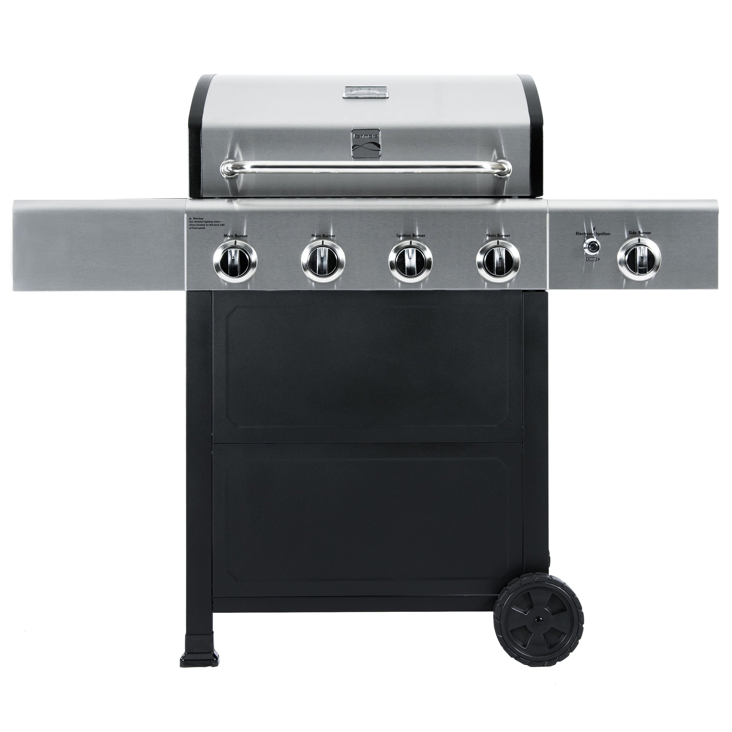 Kenmore 4-Burner Outdoor Propane Gas Grill with Side Burner, Open Cart, Stainless Steel