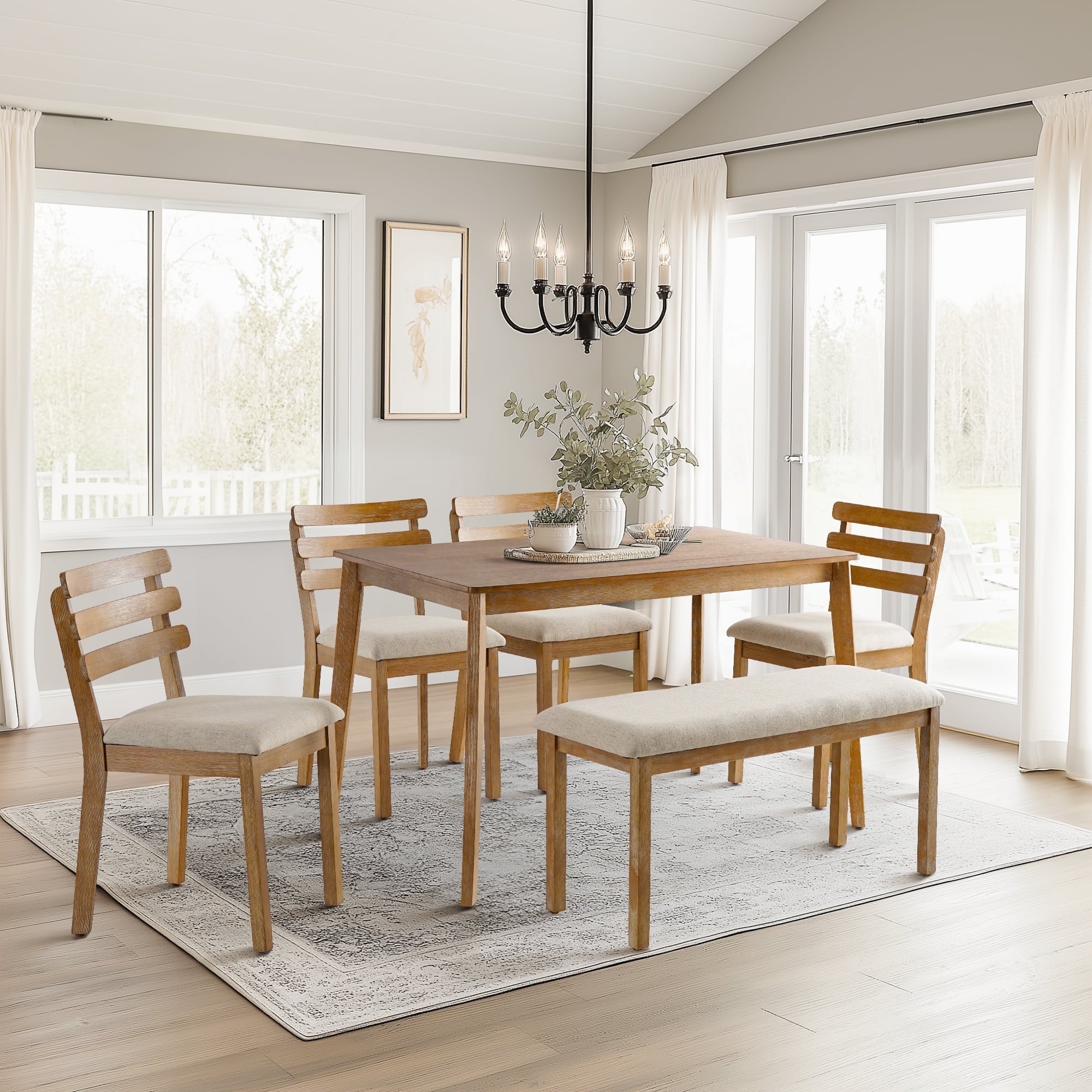 KithKasa Rectangular Dining Table Set for 4 , Kitchen Table and Chairs for 4, 5 Piece Space Saving Wood Kitchen & Dining Room Tables Set Furniture