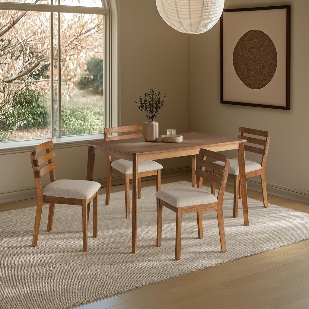 KithKasa Rectangular Dining Table Set for 4 , Kitchen Table and Chairs for 4, 5 Piece Space Saving Wood Kitchen & Dining Room Tables Set Furniture