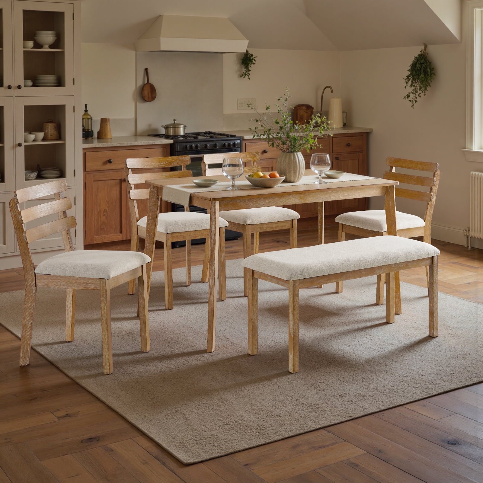 Kithkasa 47 Dining Table for 6 People,Wooden Farmhouse Kitchen Table for Kitchen, Living Room,Dining Room,Natural