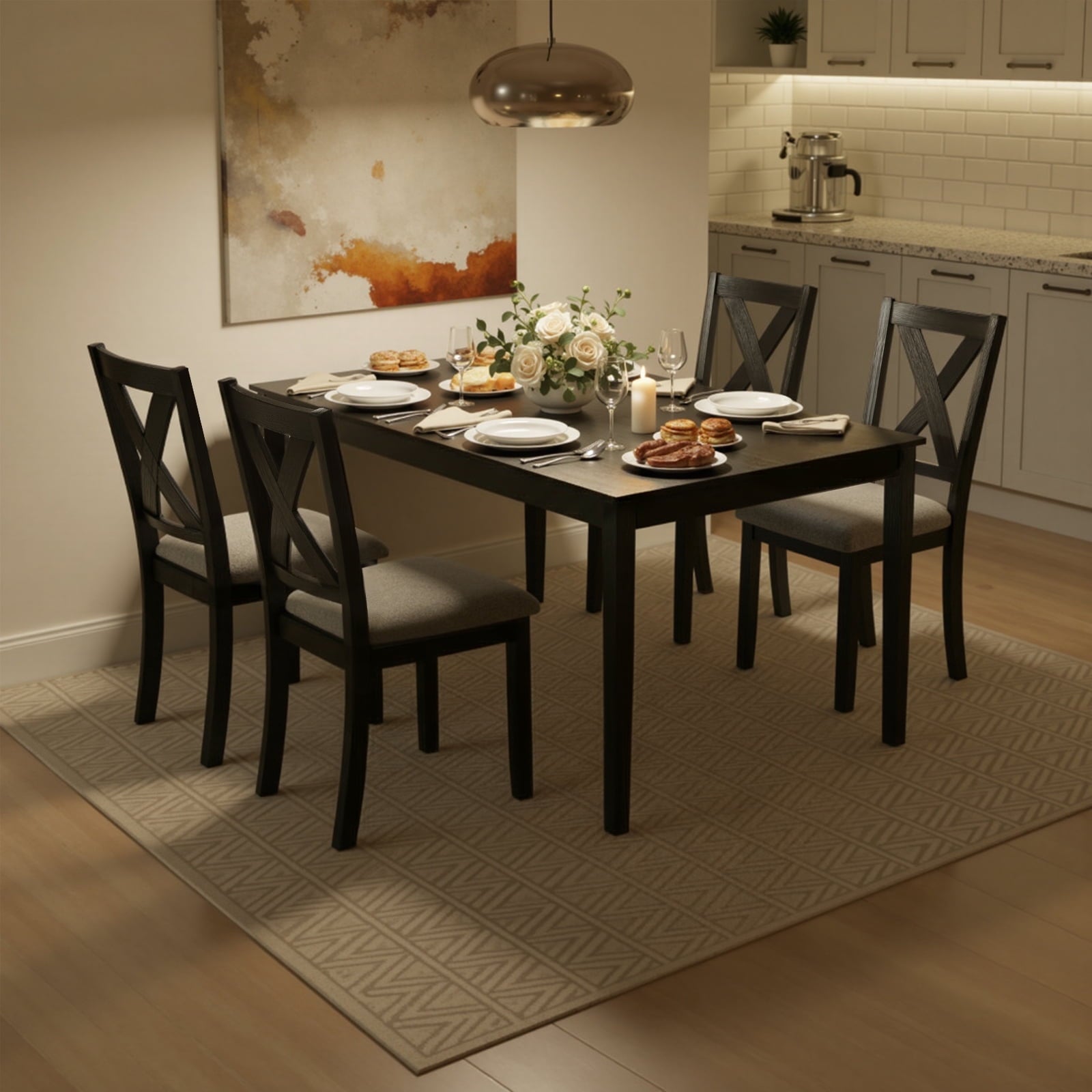 Kithkasa 47 Dining Table for 6 People,Wooden Farmhouse Kitchen Table for Kitchen, Living Room,Dining Room,Natural