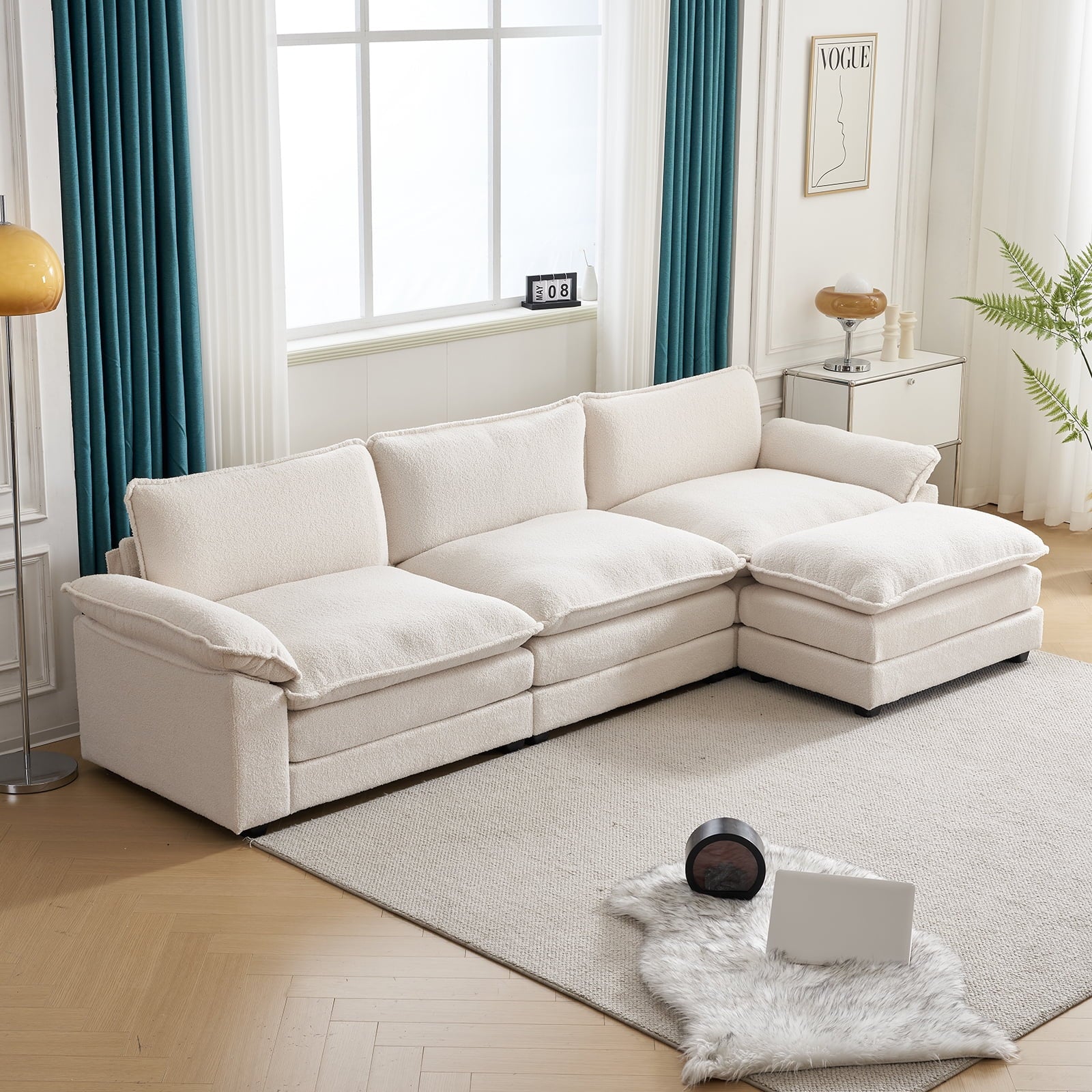Ktaxon Sectional Sofa L Shaped Couch with Chaise Living Room Sleeper Set, 2 Seats with Chenille and Double Layer Cushions 86 W Beige