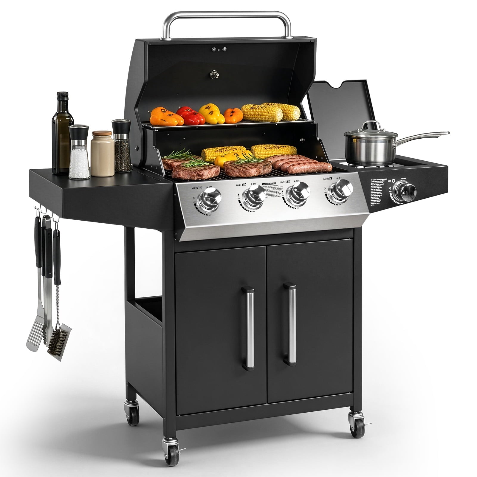 Ktaxon 4 Burner Propane Grill Gas Stove 58000 BTU with Side Stove,Wheels