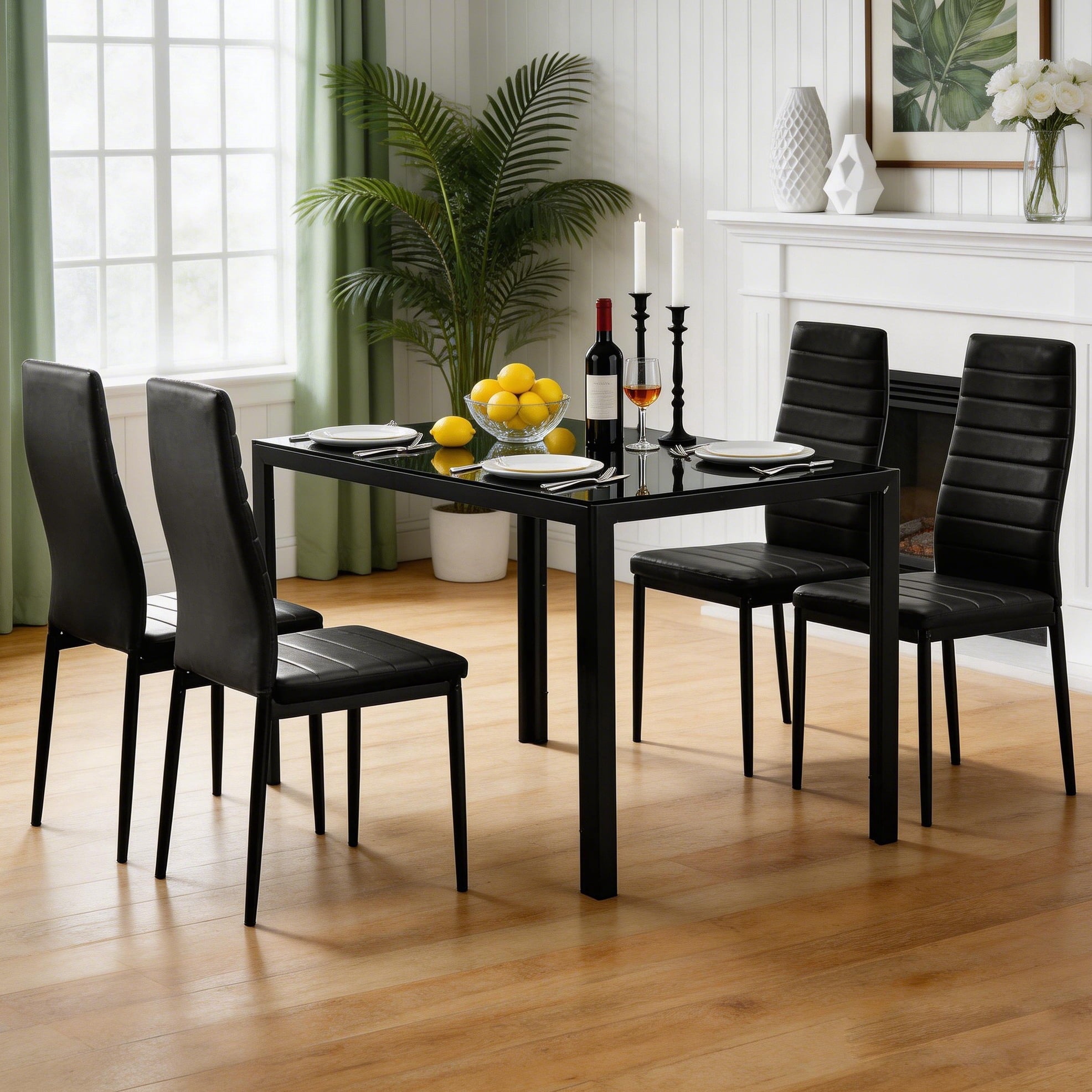 Ktaxon Solid Wood Dining Table Set for 6, Mid-Century Dining Room Table with 4 Padded Chairs & Bench, 47.3 Dining Room Set for 4~6 Family Use, Natural Wood