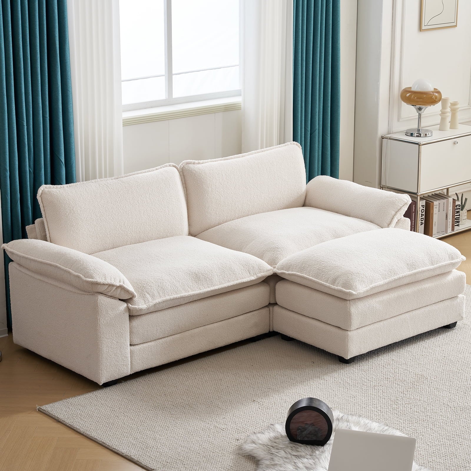Ktaxon Sectional Sofa L Shaped Couch with Chaise Living Room Sleeper Set, 2 Seats with Chenille and Double Layer Cushions 86 W Beige