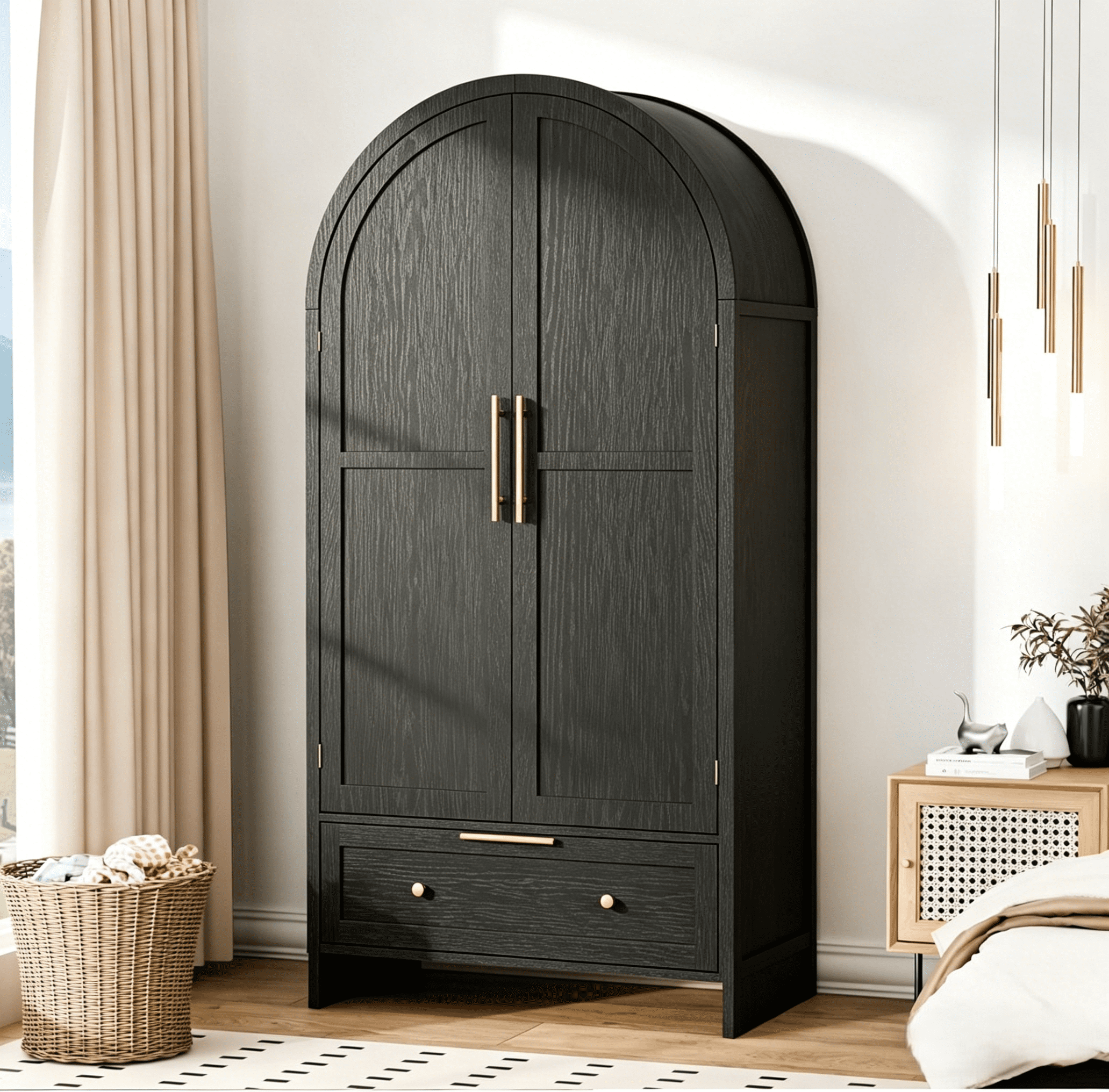 Ktaxon Wardrobe Armoire Closet with Hanging Rod, Modern Drawer & Shelf – Elegant White Finish Closet, Farmhouse to Mid-Century Style