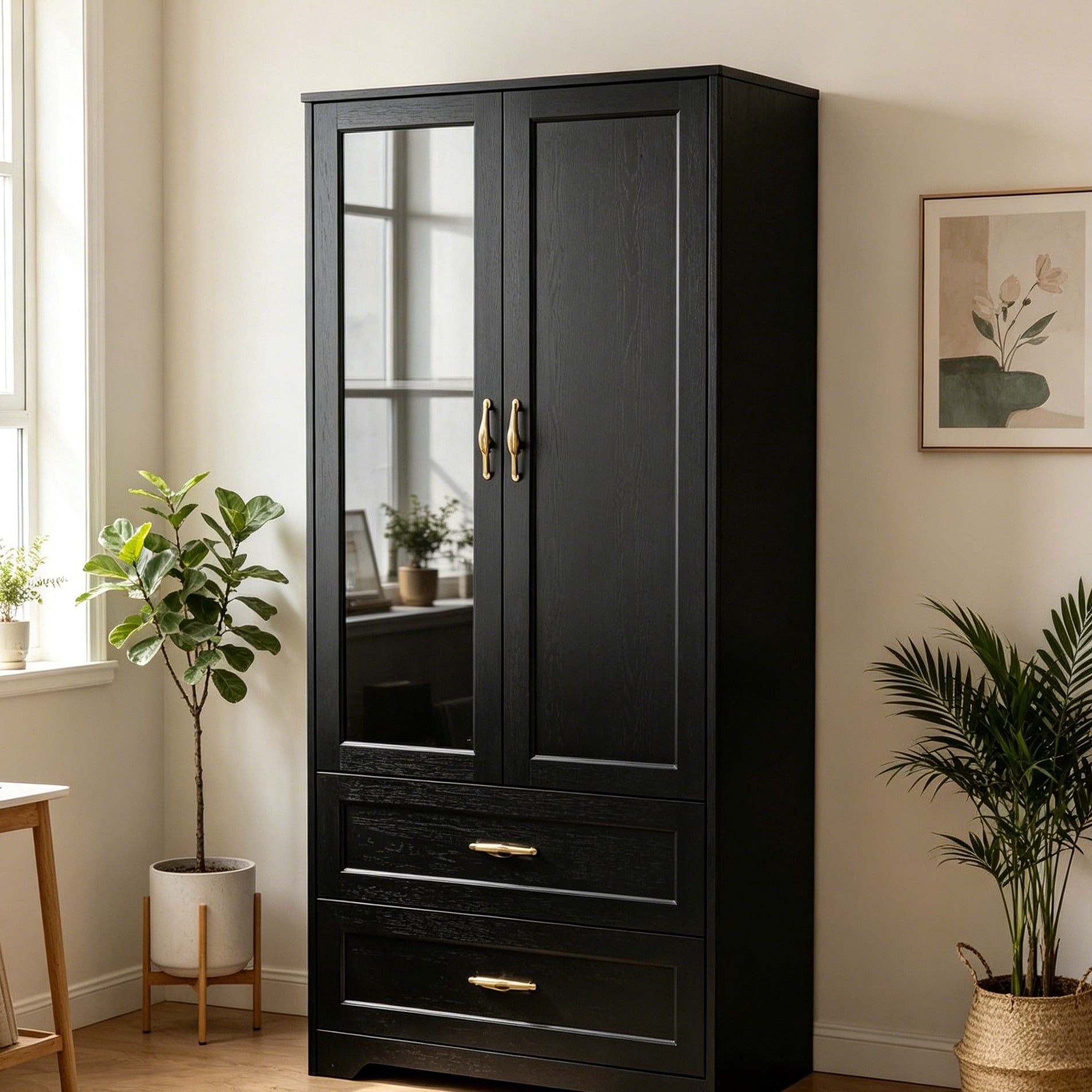 Ktaxon Wardrobe Armoire Closet with Hanging Rod, Modern Drawer & Shelf – Elegant White Finish Closet, Farmhouse to Mid-Century Style