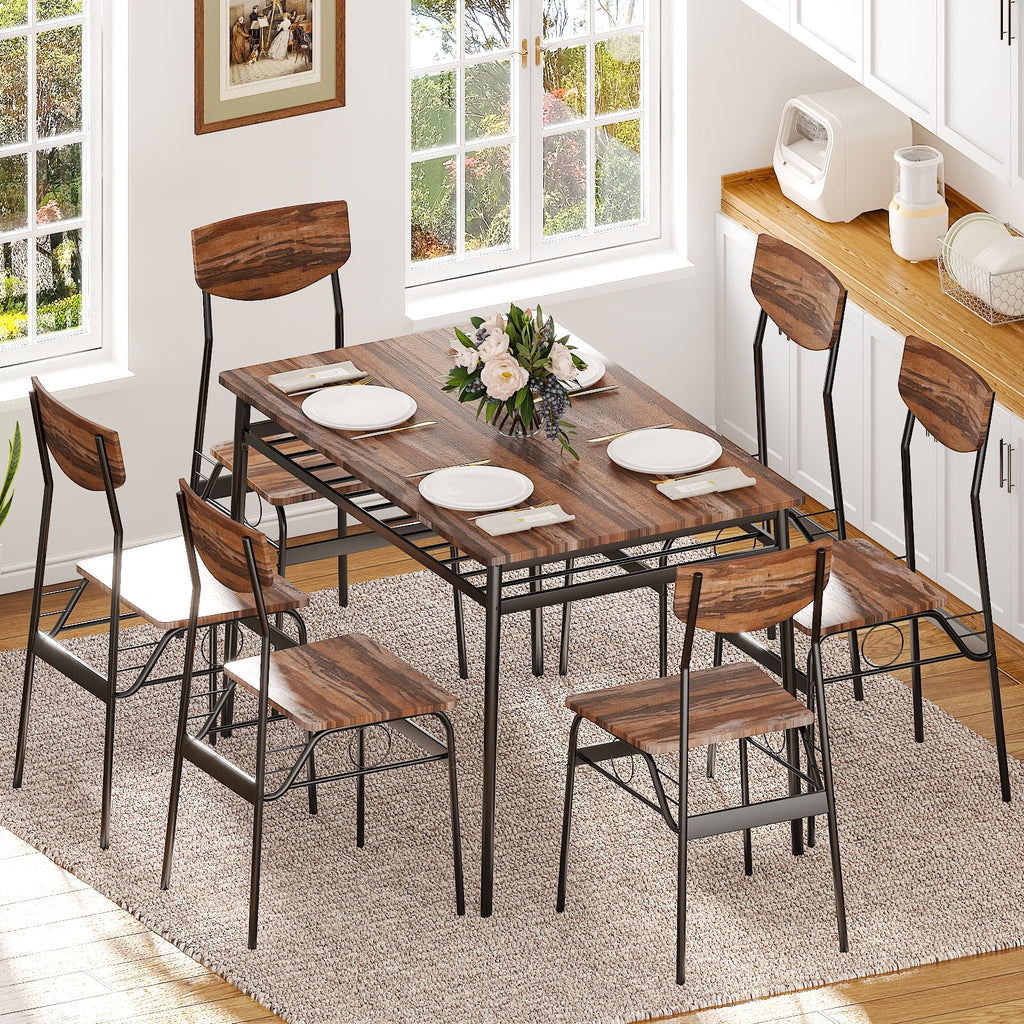 Ktaxon Dining Table Set for 4/6 with Storage Racks, Dining Room Table Set for 4/6 Modern Design, Kitchen Table and Chairs for Home Kitchen, Natural Wood