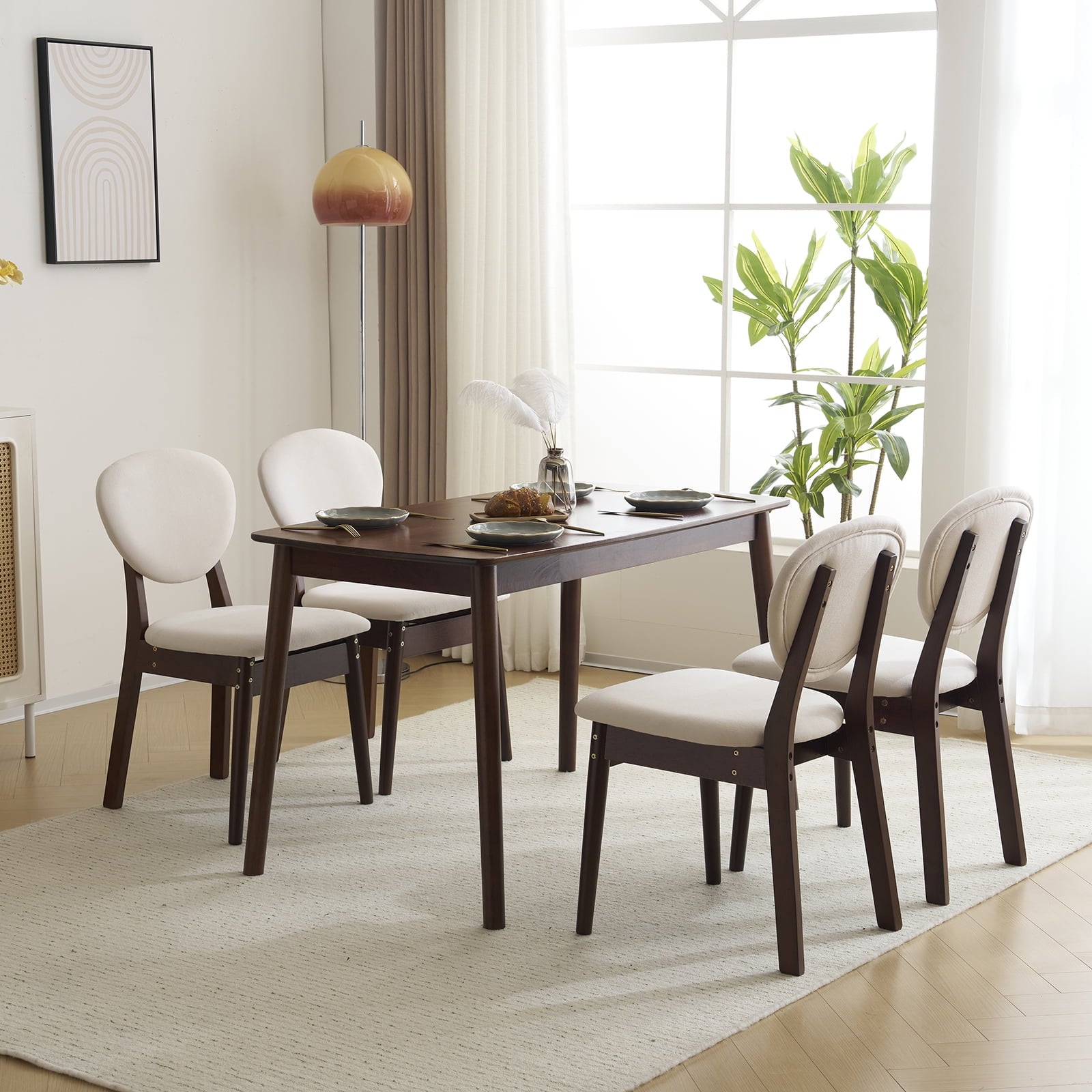 Ktaxon Dining Table Set for 4 Solid Wood Dinner Table with Padded Chairs for Home Kitchen Restaurant 47 Wood Color