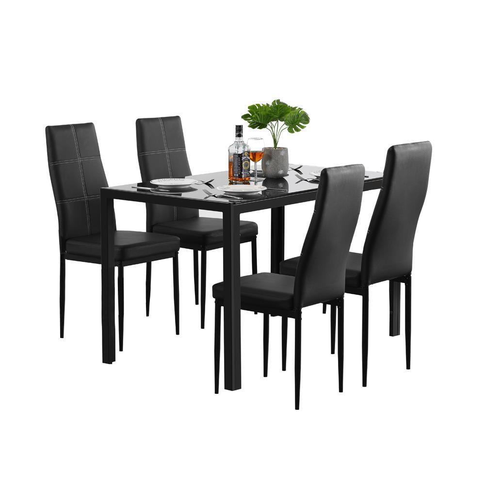 Ktaxon Solid Wood Dining Table Set for 6, Mid-Century Dining Room Table with 4 Padded Chairs & Bench, 47.3 Dining Room Set for 4~6 Family Use, Natural Wood