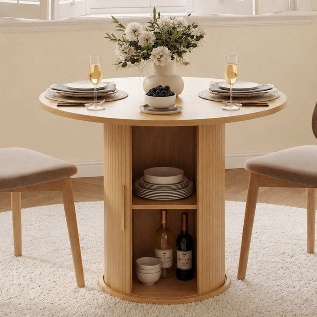 Ktaxon Mid-Century Round Dining Table for 2, 31.5 Modern Dining Room Table with 2-Tier Storage for Small Spaces, Kitchen, Dining Room, Home, Apartment Friendly, Oak