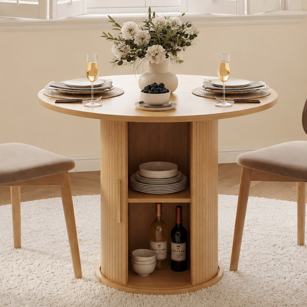 Ktaxon Mid-Century Round Dining Table for 2, 31.5 Modern Dining Room Table with 2-Tier Storage for Small Spaces, Kitchen, Dining Room, Home, Apartment Friendly, Oak
