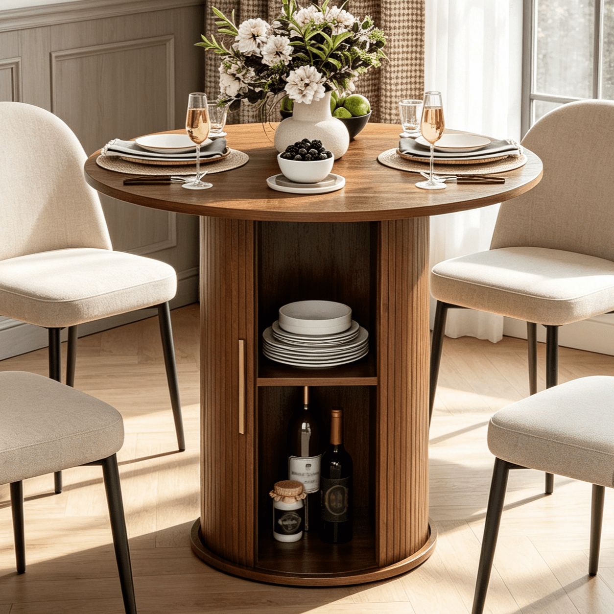 Ktaxon Mid-Century Round Dining Table for 2, 31.5 Modern Dining Room Table with 2-Tier Storage for Small Spaces, Kitchen, Dining Room, Home, Apartment Friendly, Oak