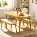 Ktaxon Solid Wood Dining Table Set for 4, Mid-Century Dining Room Table with 2 Padded Chairs & Bench, 47.3 Dining Room Set for 4 Family Use, Natural