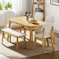 Ktaxon Solid Wood Dining Table Set for 6, Mid-Century Dining Room Table with 4 Padded Chairs & Bench, 47.3 Dining Room Set for 4~6 Family Use, Natural Wood