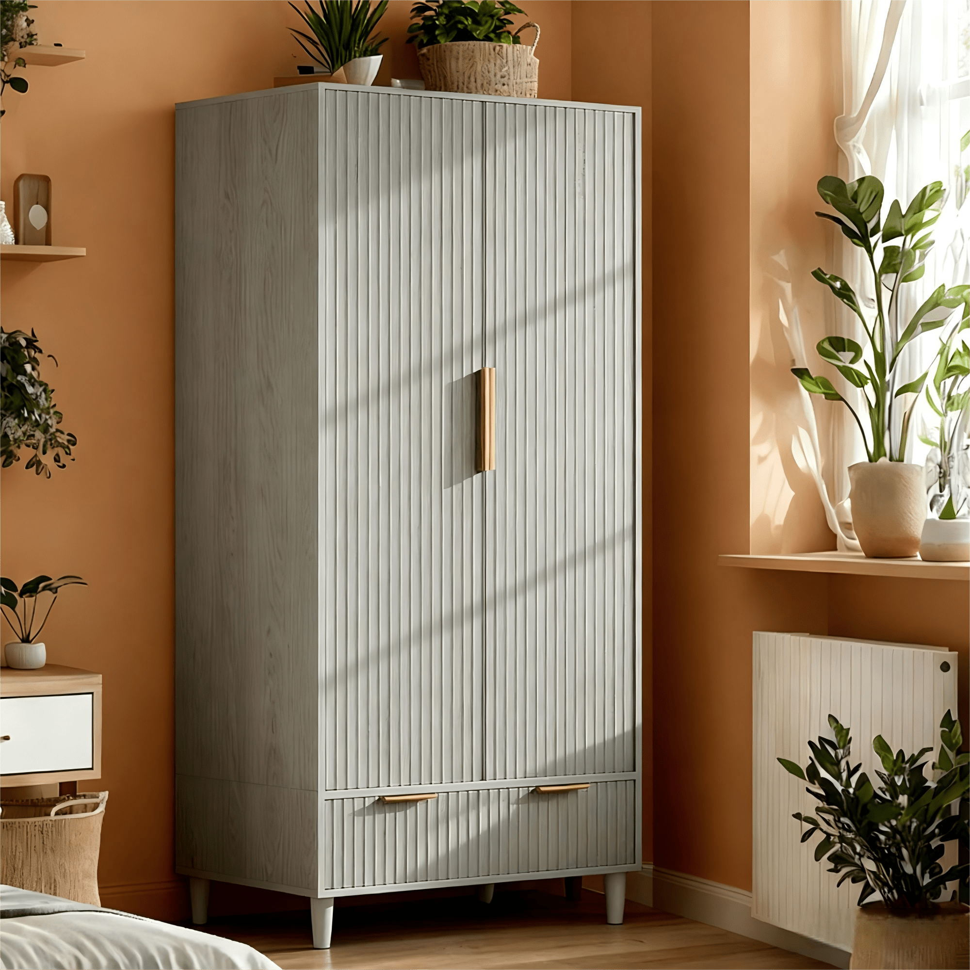 Ktaxon Wardrobe Armoire Closet with Hanging Rod, Modern Drawer & Shelf – Elegant White Finish Closet, Farmhouse to Mid-Century Style