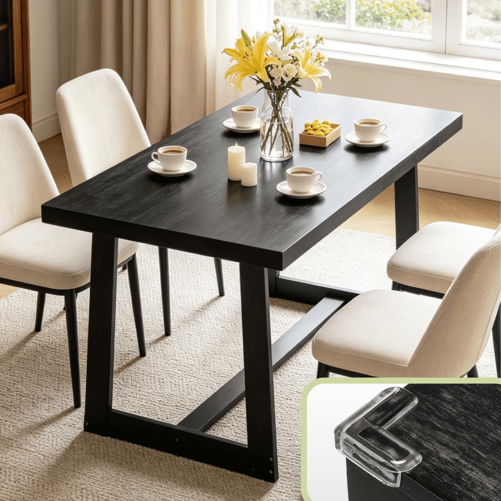 Ktaxon Pine Wood Dining Table for 4, 47.3 Rectangle 4-Person Indoor Farmhouse Kitchen Table Solid Wood Dinner Breakfast Table for Small Space, Apartment Friendly, Black