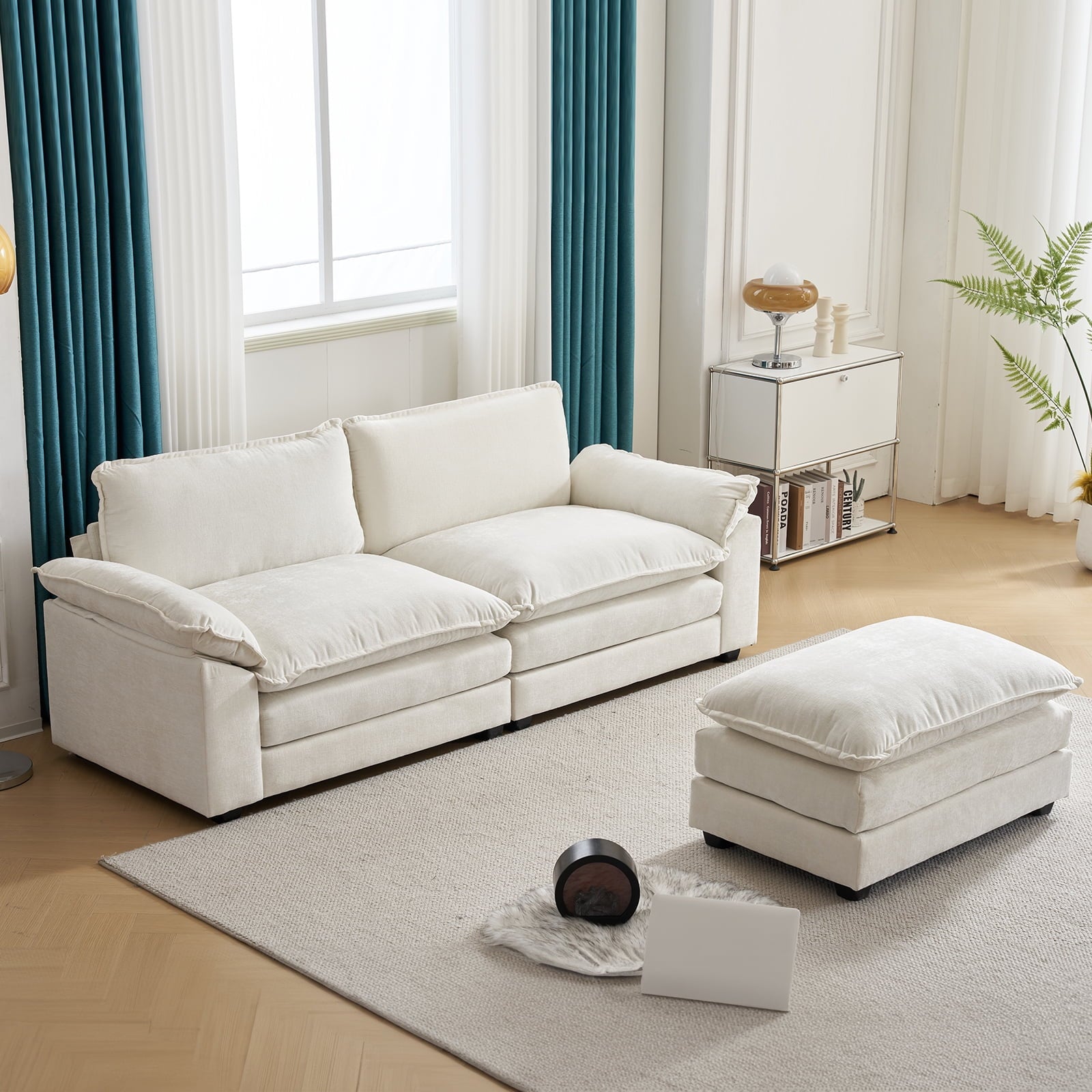 Ktaxon Sectional Sofa L Shaped Couch with Chaise Living Room Sleeper Set, 2 Seats with Chenille and Double Layer Cushions 86 W Beige