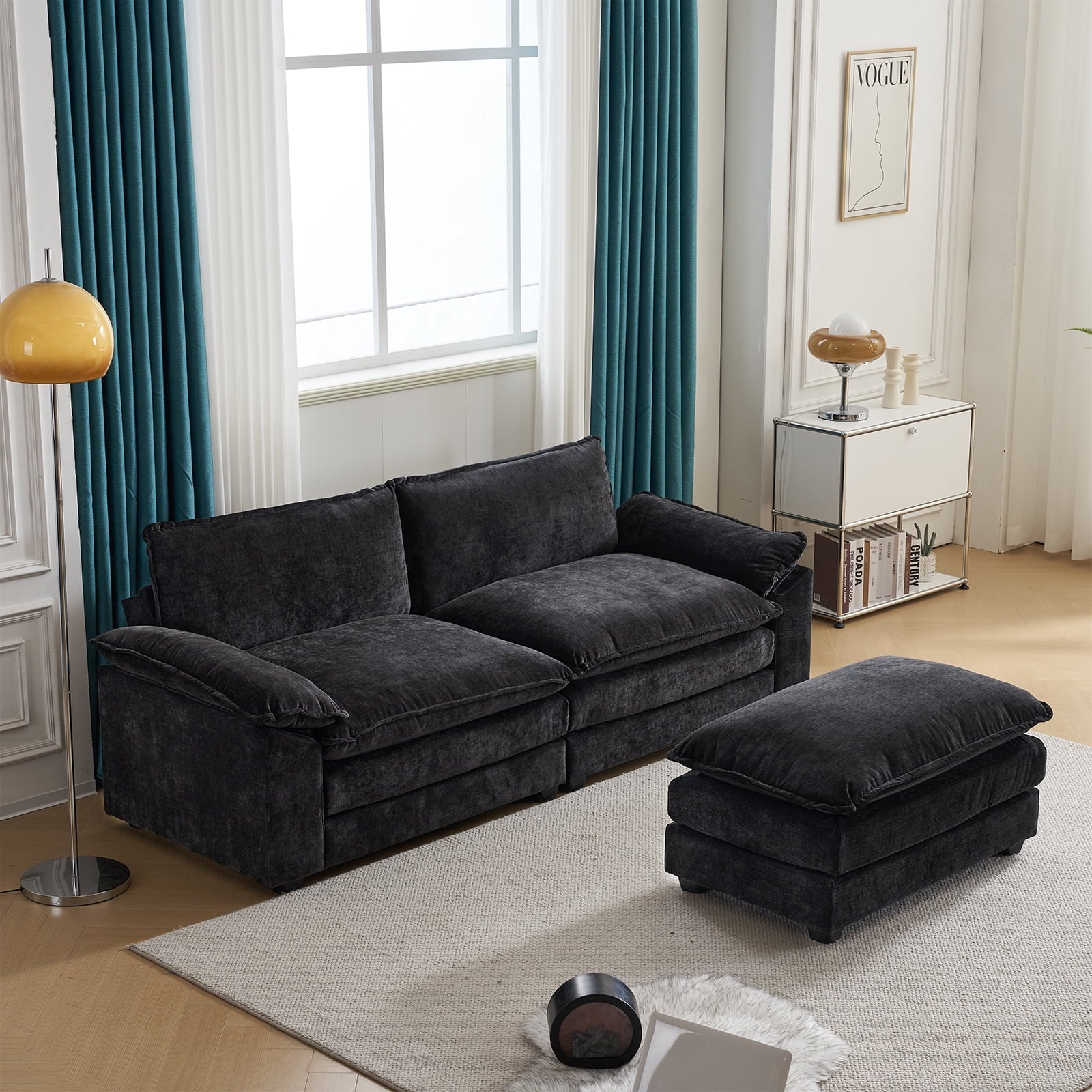 Ktaxon Sectional Sofa L Shaped Couch with Chaise Living Room Sleeper Set, 2 Seats with Chenille and Double Layer Cushions 86 W Beige