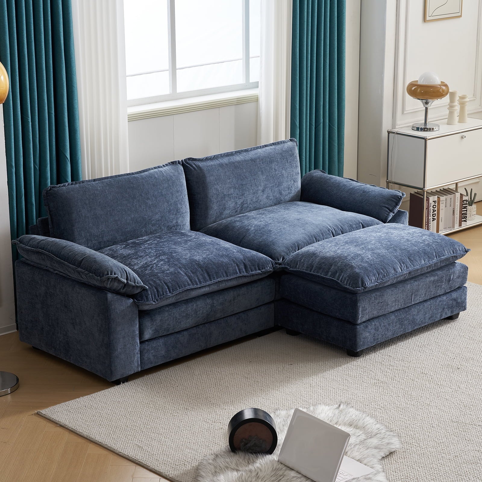 Ktaxon Sectional Sofa L Shaped Couch with Chaise Living Room Sleeper Set, 2 Seats with Chenille and Double Layer Cushions 86 W Beige