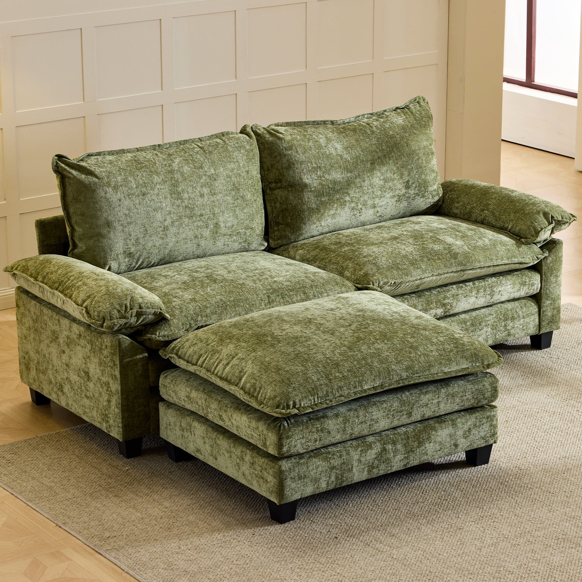 Ktaxon Sectional Sofa L Shaped Couch with Chaise Living Room Sleeper Set, 2 Seats with Chenille and Double Layer Cushions 86 W Beige