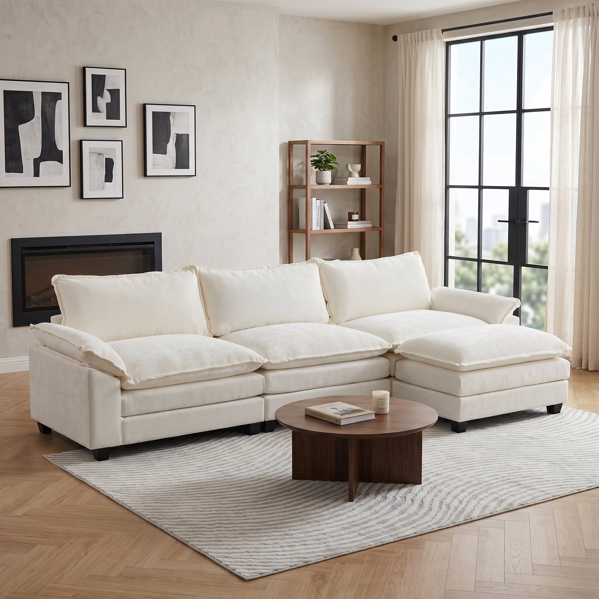 Ktaxon Sectional Sofa L Shaped Couch with Chaise Living Room Sleeper Set, 2 Seats with Chenille and Double Layer Cushions 86 W Beige