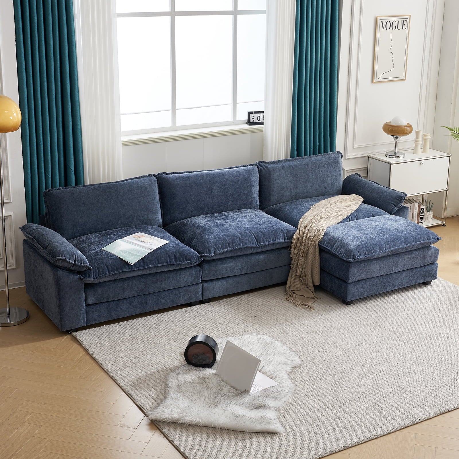 Ktaxon Sectional Sofa L Shaped Couch with Chaise Living Room Sleeper Set, 2 Seats with Chenille and Double Layer Cushions 86 W Beige