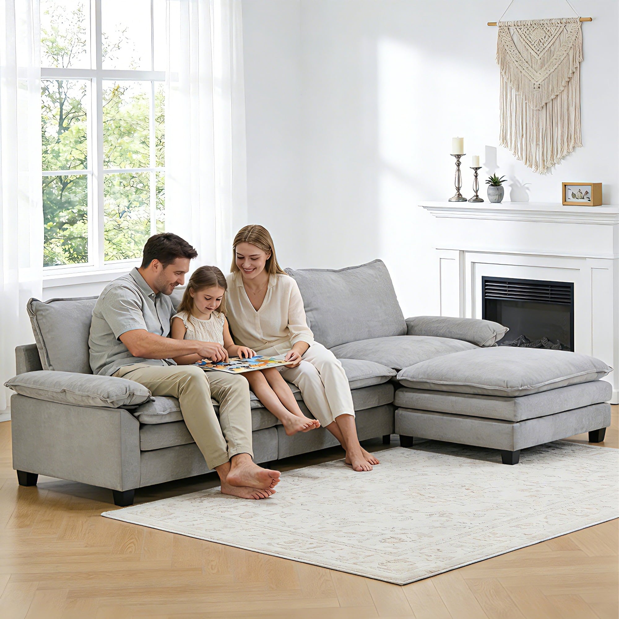 Ktaxon Sectional Sofa L Shaped Couch with Chaise Living Room Sleeper Set, 2 Seats with Chenille and Double Layer Cushions 86 W Beige