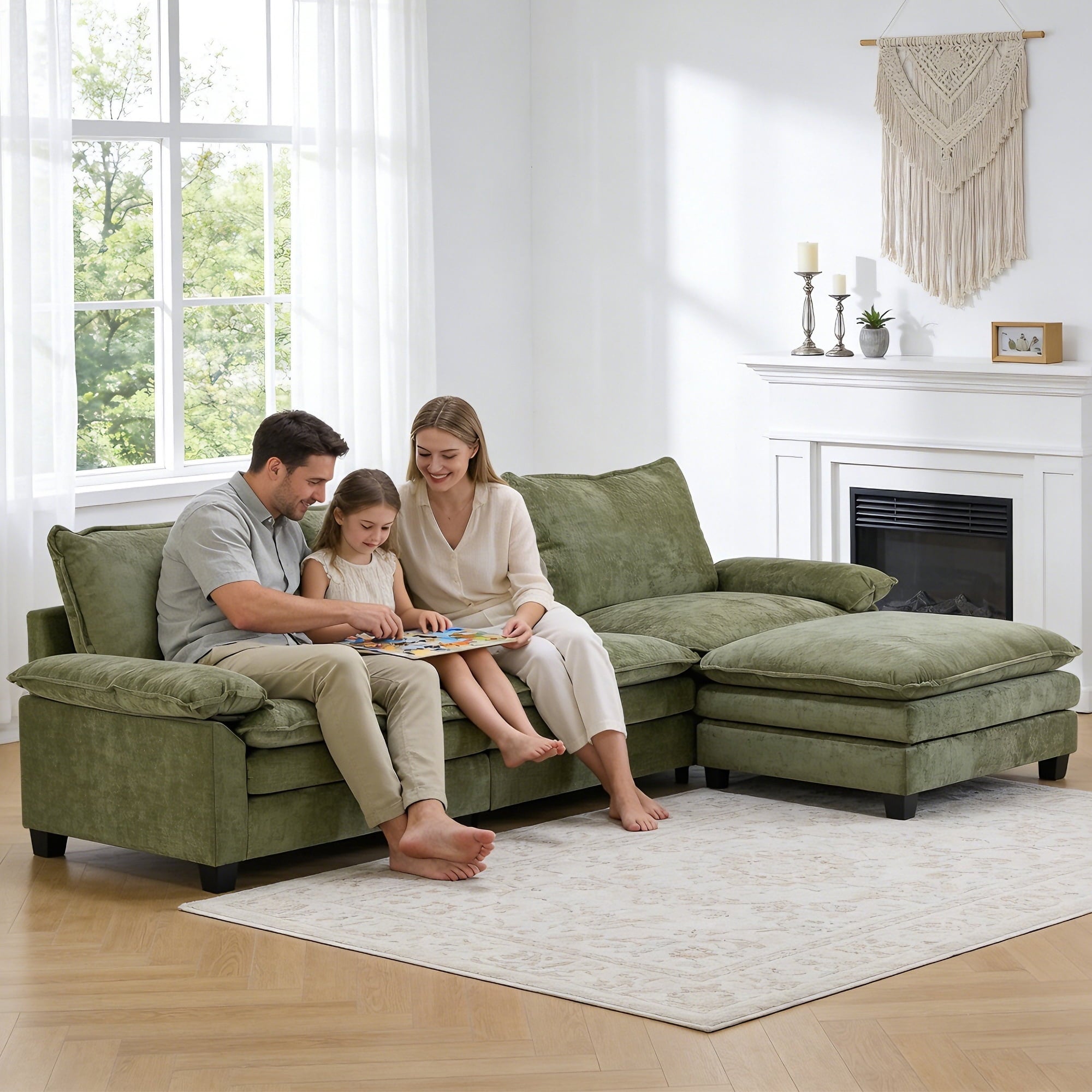 Ktaxon Sectional Sofa L Shaped Couch with Chaise Living Room Sleeper Set, 2 Seats with Chenille and Double Layer Cushions 86 W Beige