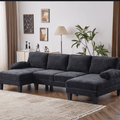 Ktaxon U-Shaped Sectional Sofa, 111  Chenille Couch, 4 Seat Lounge Sleeper with Double Chaise for Living Room Black