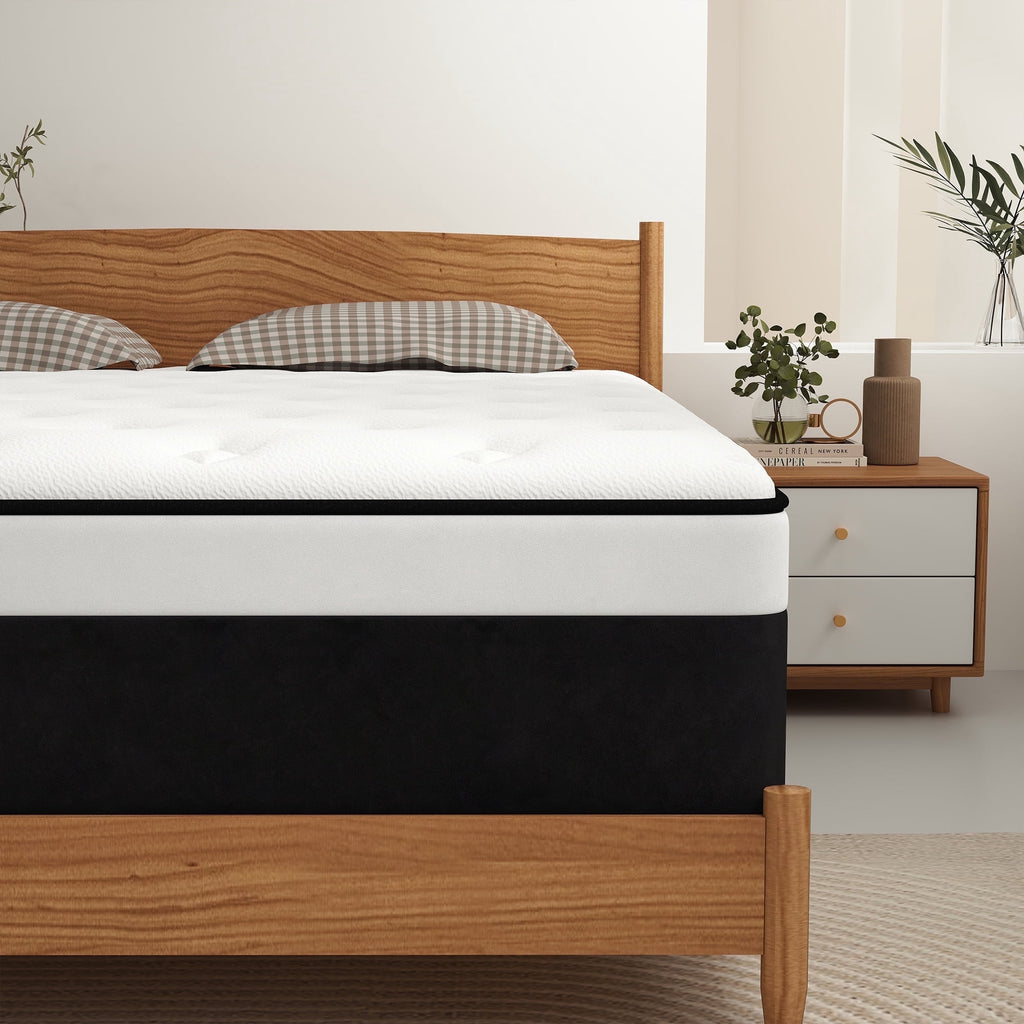 Kviwasha 12 inch Queen Mattress in a Box, Hybrid Gel Memory Foam with Individually Wrapped Pocket Coils, Medium Firm, Pressure Relief, Cooling Sleep Support for Adult