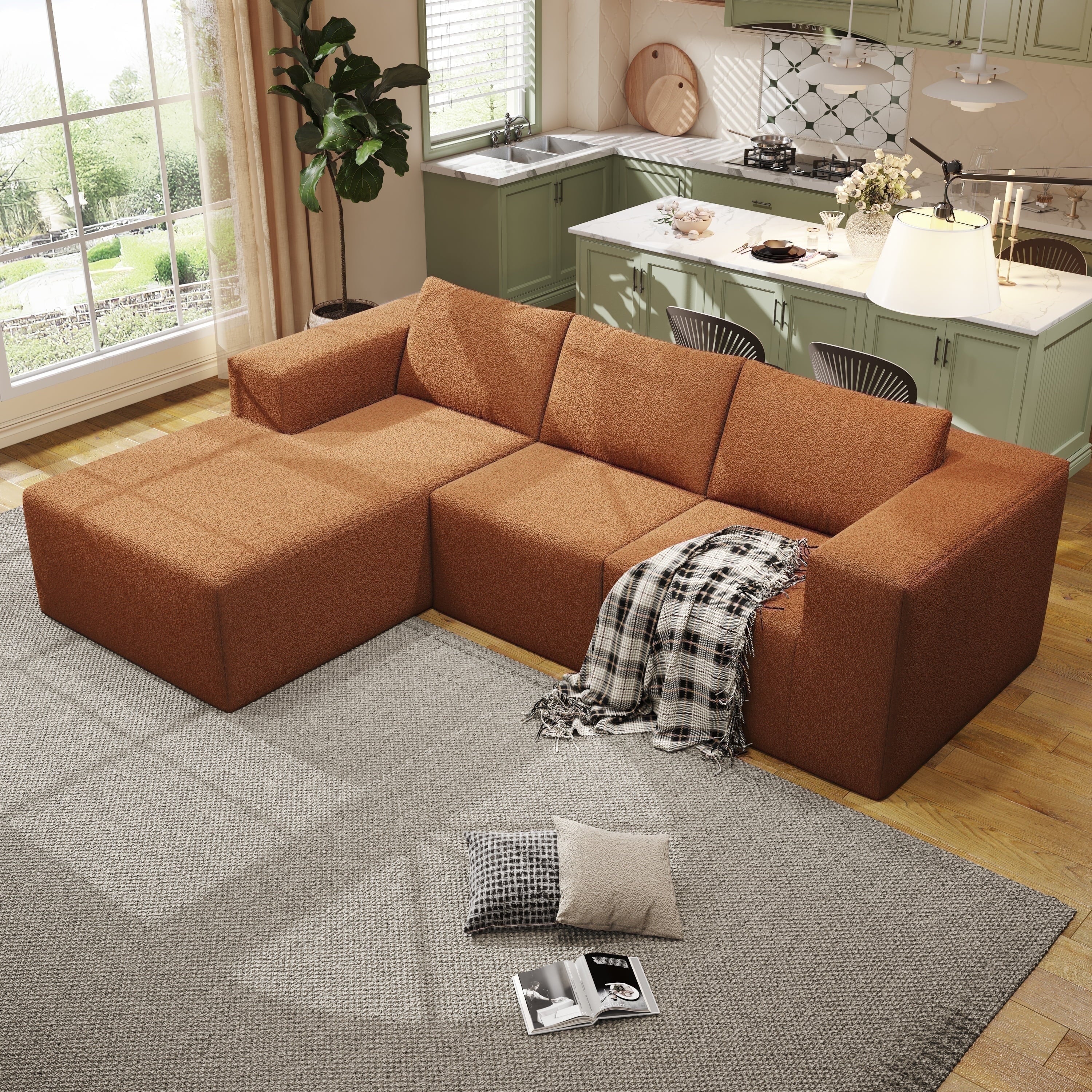 YVDNHP Modular Cloud Sofa - No Assembly Required, 107.8 Oversized L-Shaped Sectional with Chaise, Flannel Fabric Deep Seating Couch for Living Room