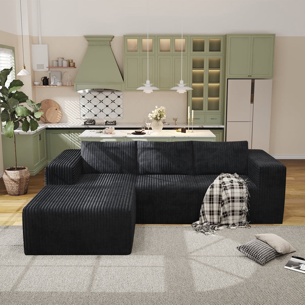 YVDNHP Modular Cloud Sofa - No Assembly Required, 107.8 Oversized L-Shaped Sectional with Chaise, Flannel Fabric Deep Seating Couch for Living Room