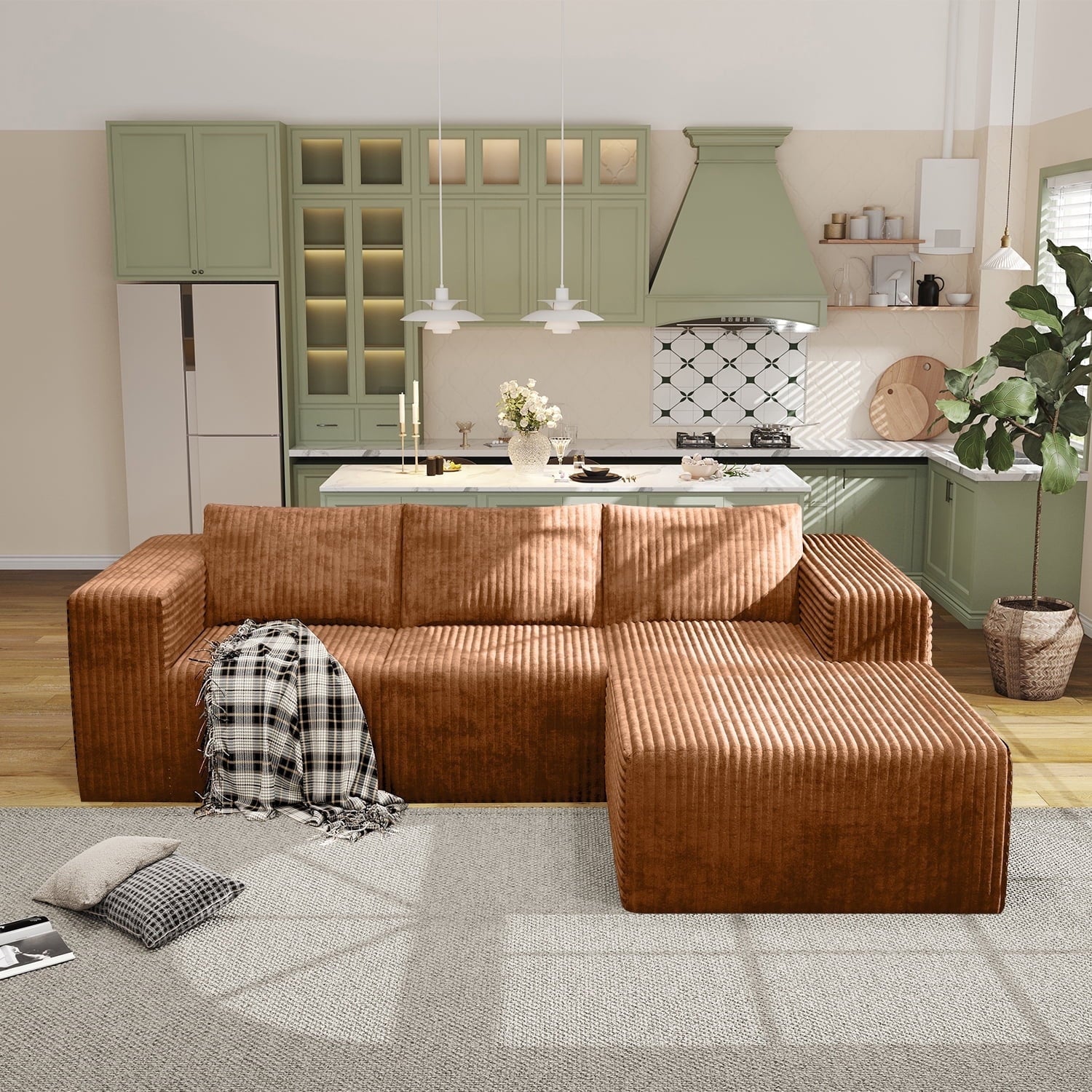 YVDNHP Modular Cloud Sofa - No Assembly Required, 107.8 Oversized L-Shaped Sectional with Chaise, Flannel Fabric Deep Seating Couch for Living Room