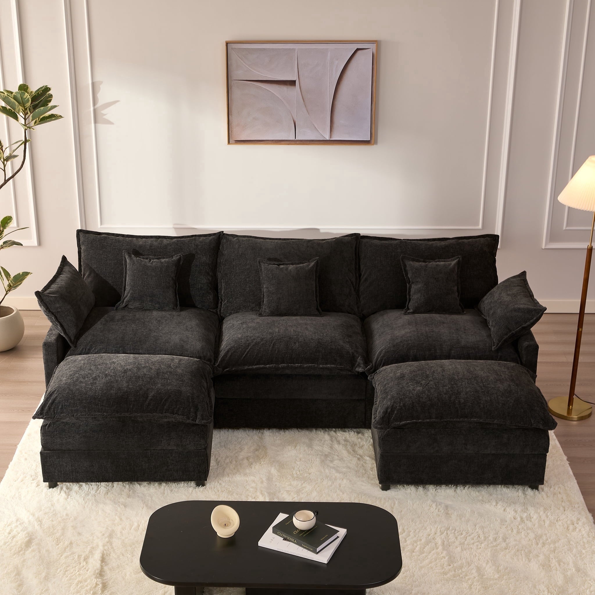 LAKPS 3-Seat Sectional Sofa Couch, Cloud-Style Deep Seating Sleeper Sofa with Included Throw Pillows, Linen Upholstery, Modern Living Room Sofa, Cream White