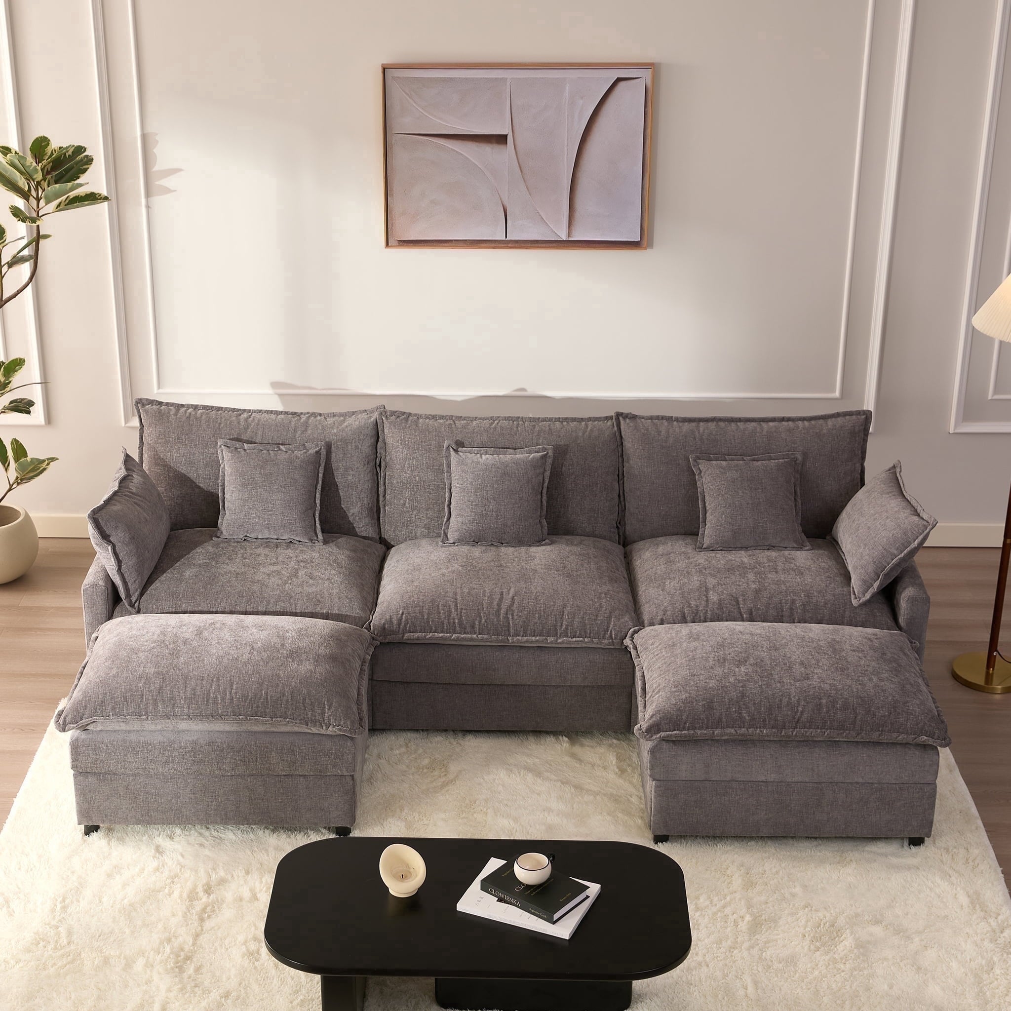 LAKPS 3-Seat Sectional Sofa Couch, Cloud-Style Deep Seating Sleeper Sofa with Included Throw Pillows, Linen Upholstery, Modern Living Room Sofa, Cream White