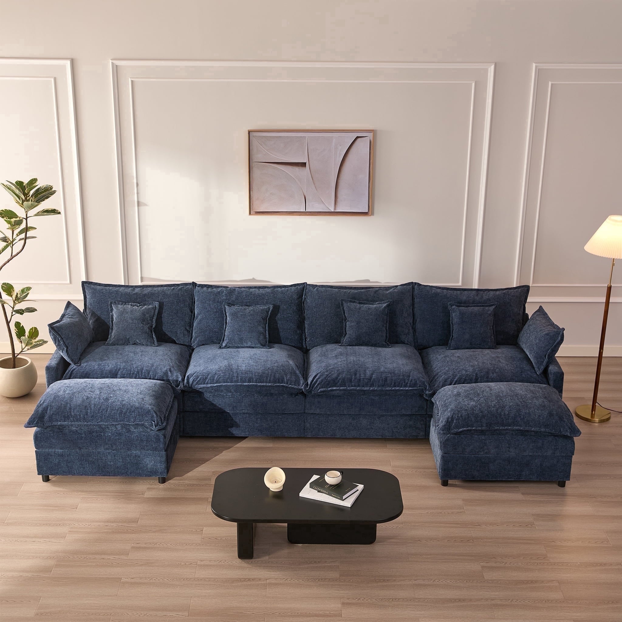 LAKPS 3-Seat Sectional Sofa Couch, Cloud-Style Deep Seating Sleeper Sofa with Included Throw Pillows, Linen Upholstery, Modern Living Room Sofa, Cream White