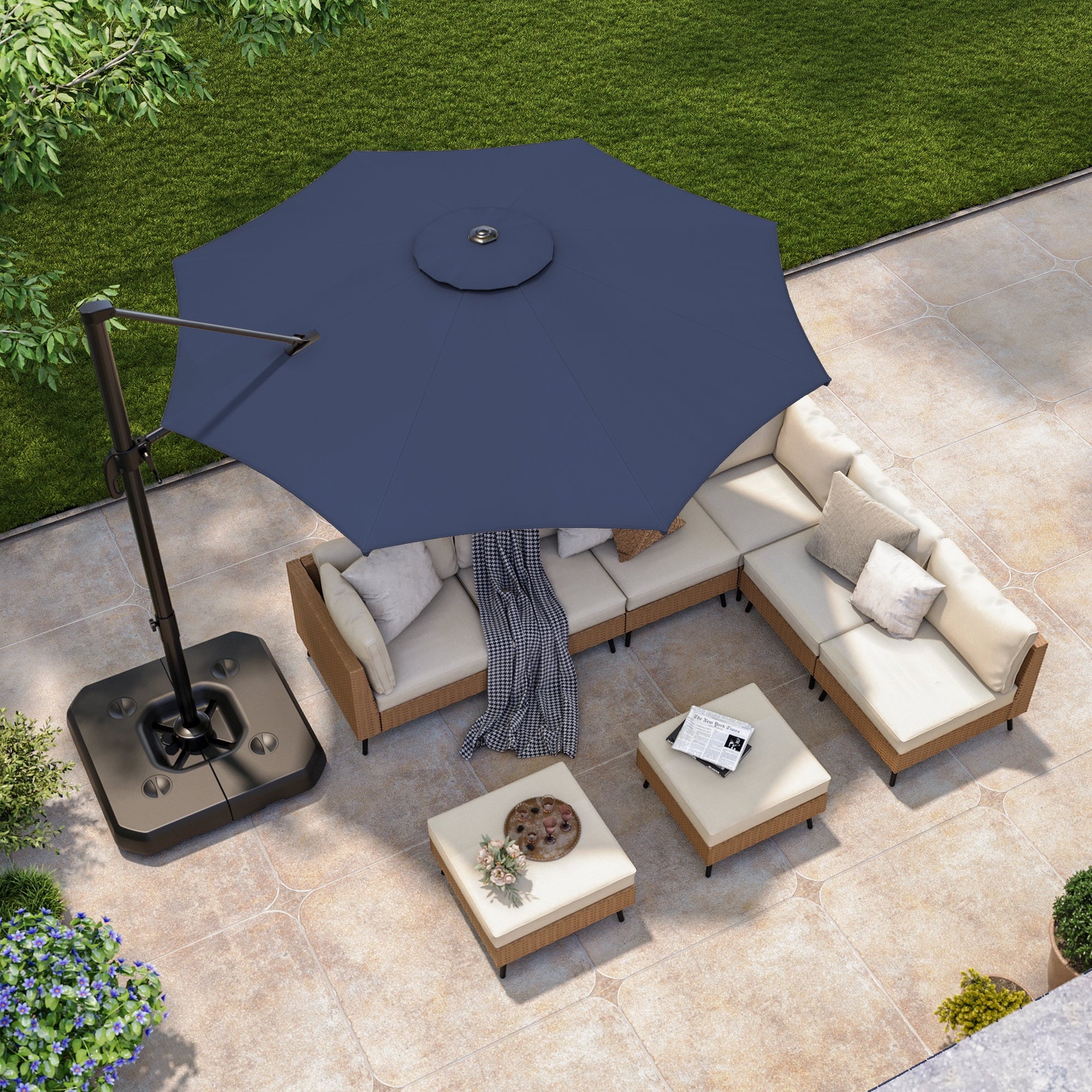 LAUSAINT HOME 10 Feet Patio Umbrella Outdoor Cantilever Round with 360-degree Rotation for UV Resistant, Wind Resistant, Patio, Outdoor, Deck, Garden, Backyard, Pool, Navy Blue